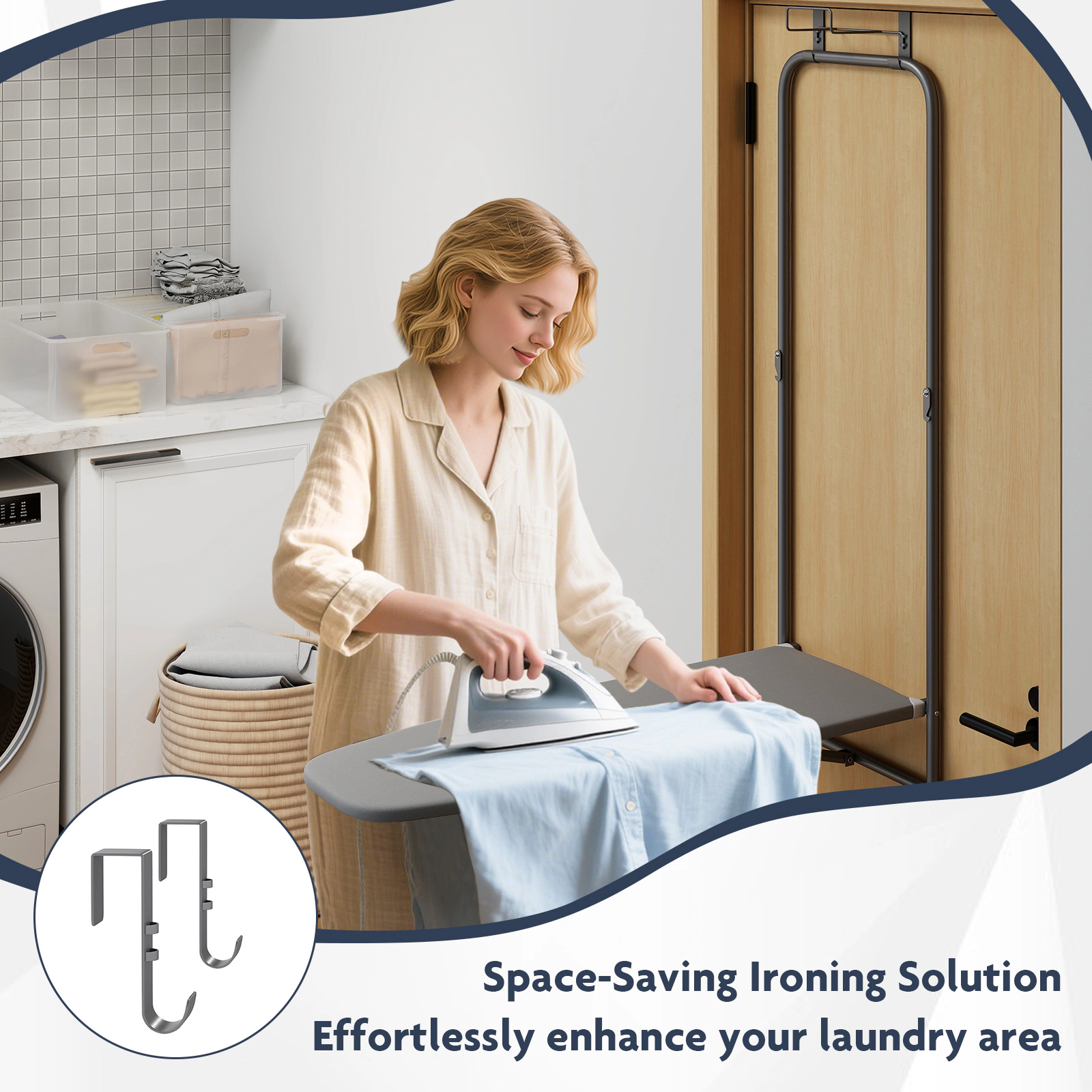 LJG Over the Door Ironing Board Space-Saving Metal Hanging Ironing Board