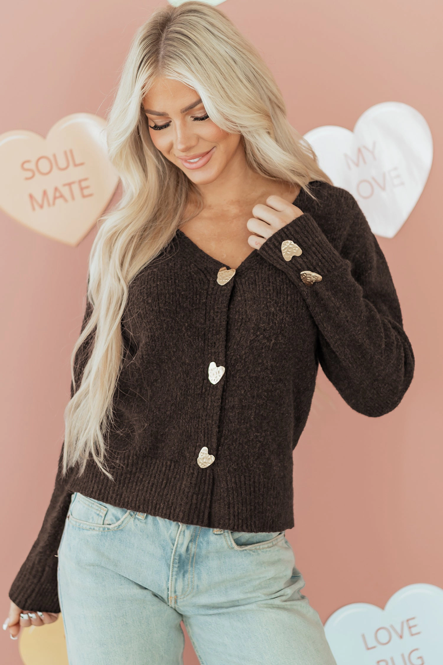 Threaded Pear Women's Kassidy Heart Metal Cardigan Sweater, Color