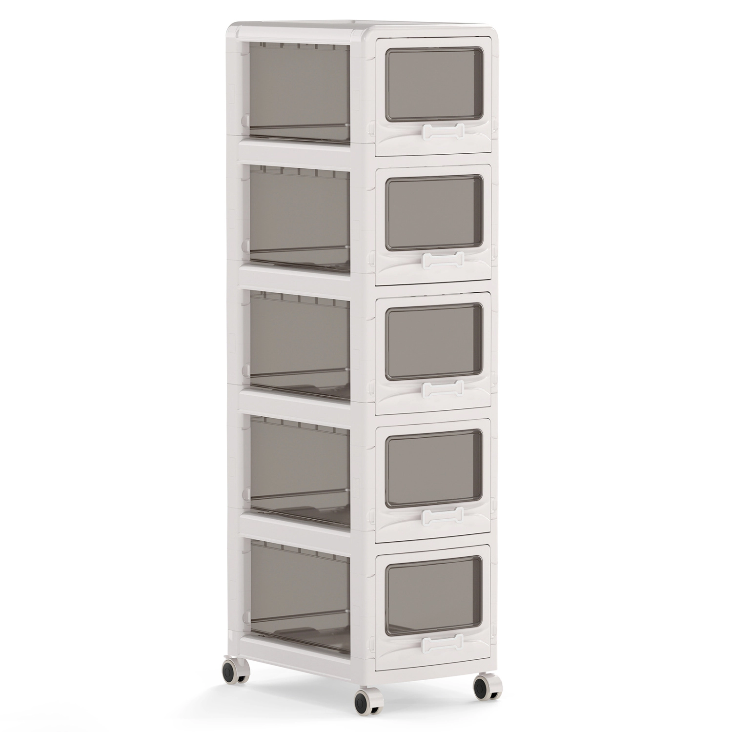 LJG 5-Tier Plastic Drawer Storage Organizer Rolling Cart with 3/4/5 Drawers and Lockable Wheels