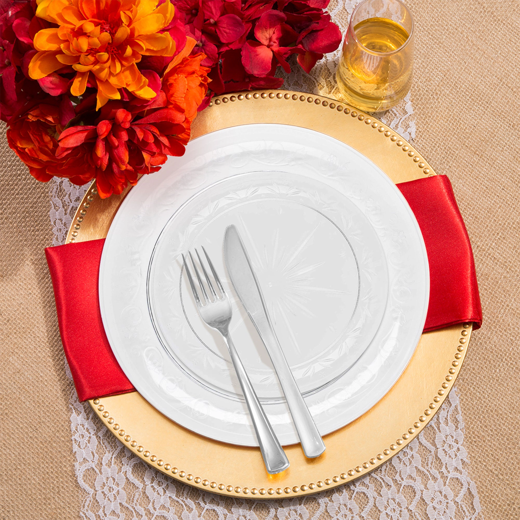 Smarty Had A Party Clear Floral Round Disposable Plastic Wedding Value Set