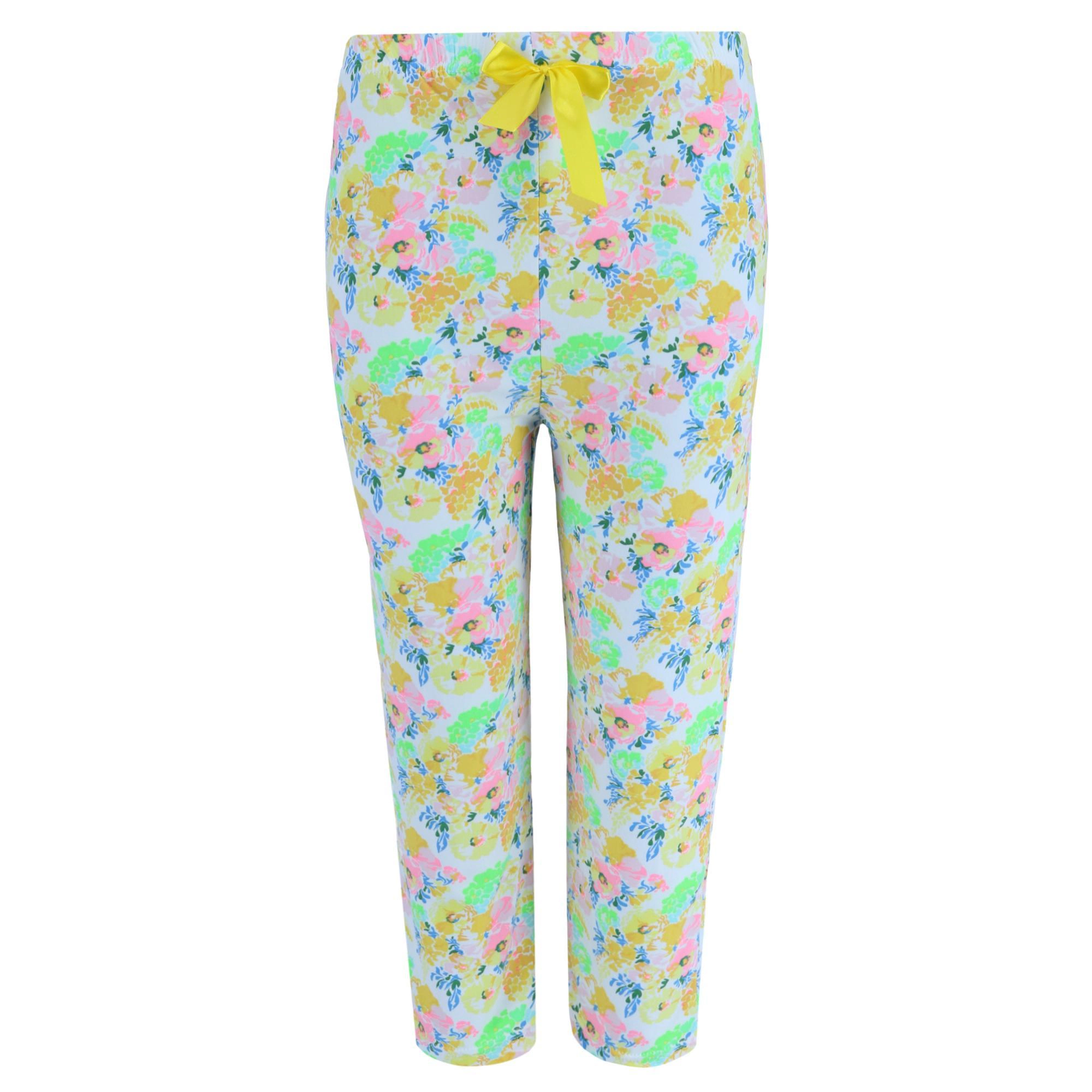 Elegant Emily Women's Plus Yellow Floral Capri Set