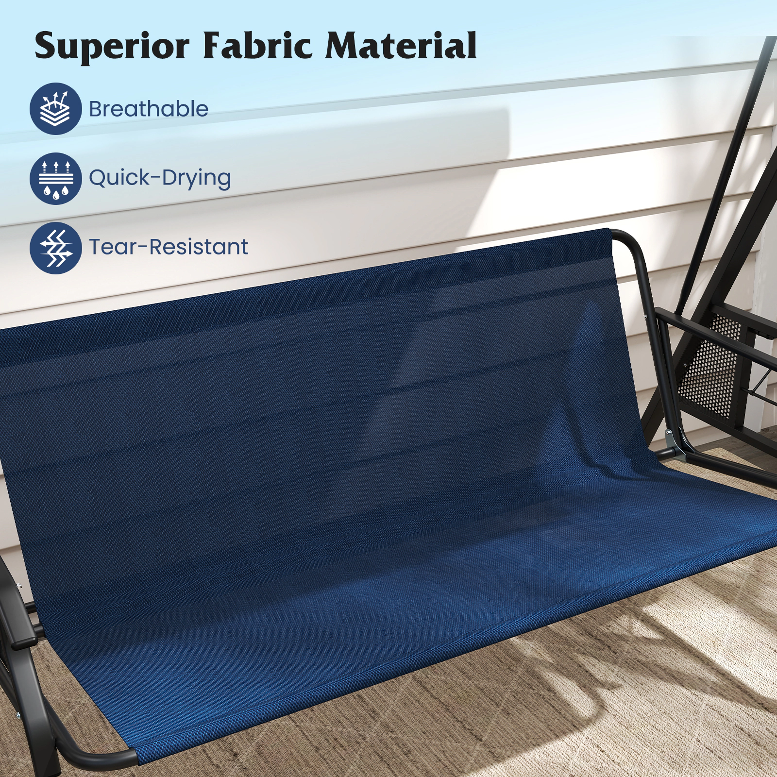 SUGIFT 3-Seat Patio Swing Chair Adjustable 60° Canopy 1000-lb Capacity with Thickened Cushions Pillow & Foldable 12.5