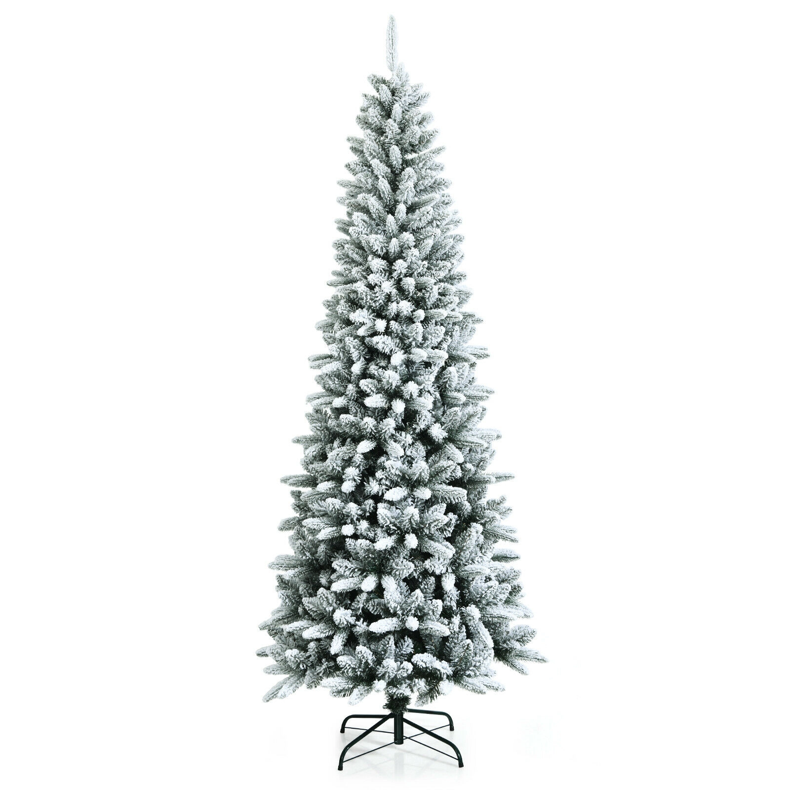 SUGIFT Snow-Flocked Hinged Artificial Christmas Pencil Tree 7.5-ft Tall White