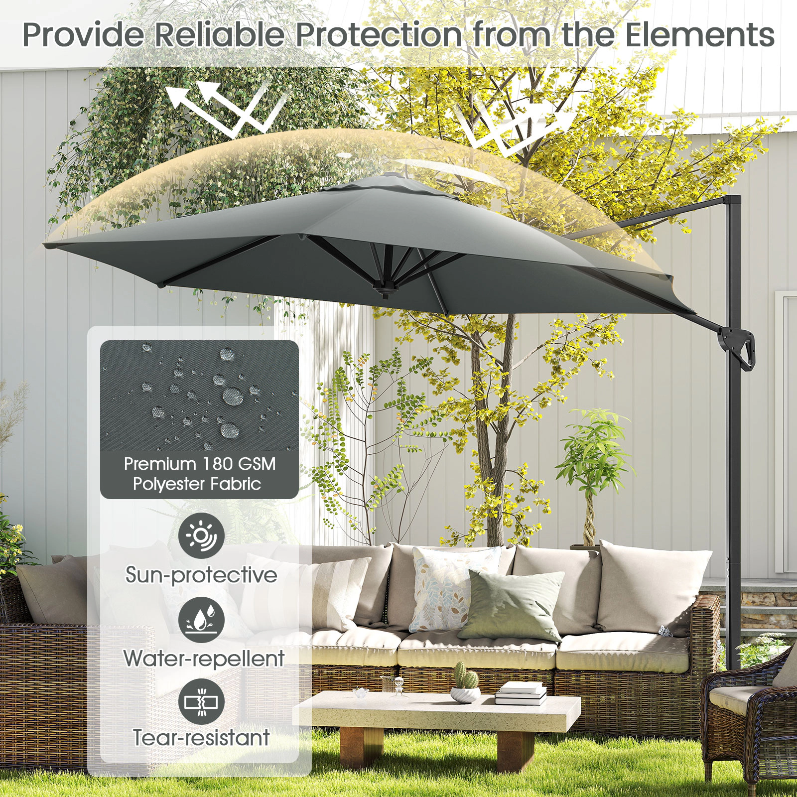 SUGIFT 9-ft Gray Offset Cantilever Hanging Patio Umbrella with Vented Top and Reinforced Rib Pockets