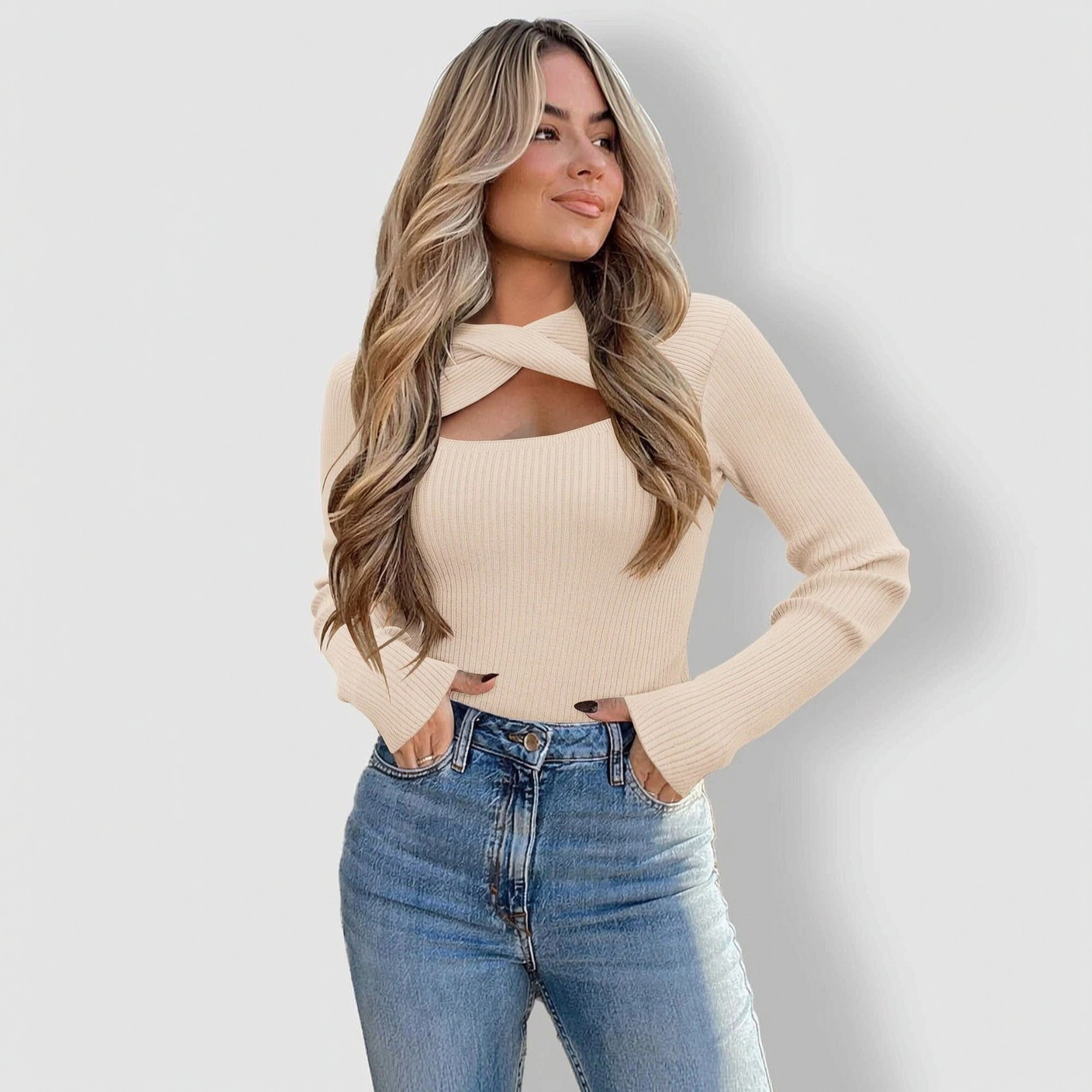 Zeagoo Women's Knit Long Sleeve Slim Fit Cutout Pullover