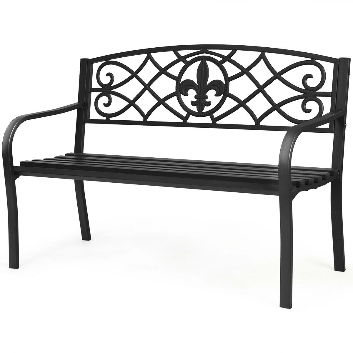LJG 50 Inch Patio Heavy-Duty Metal Garden Bench