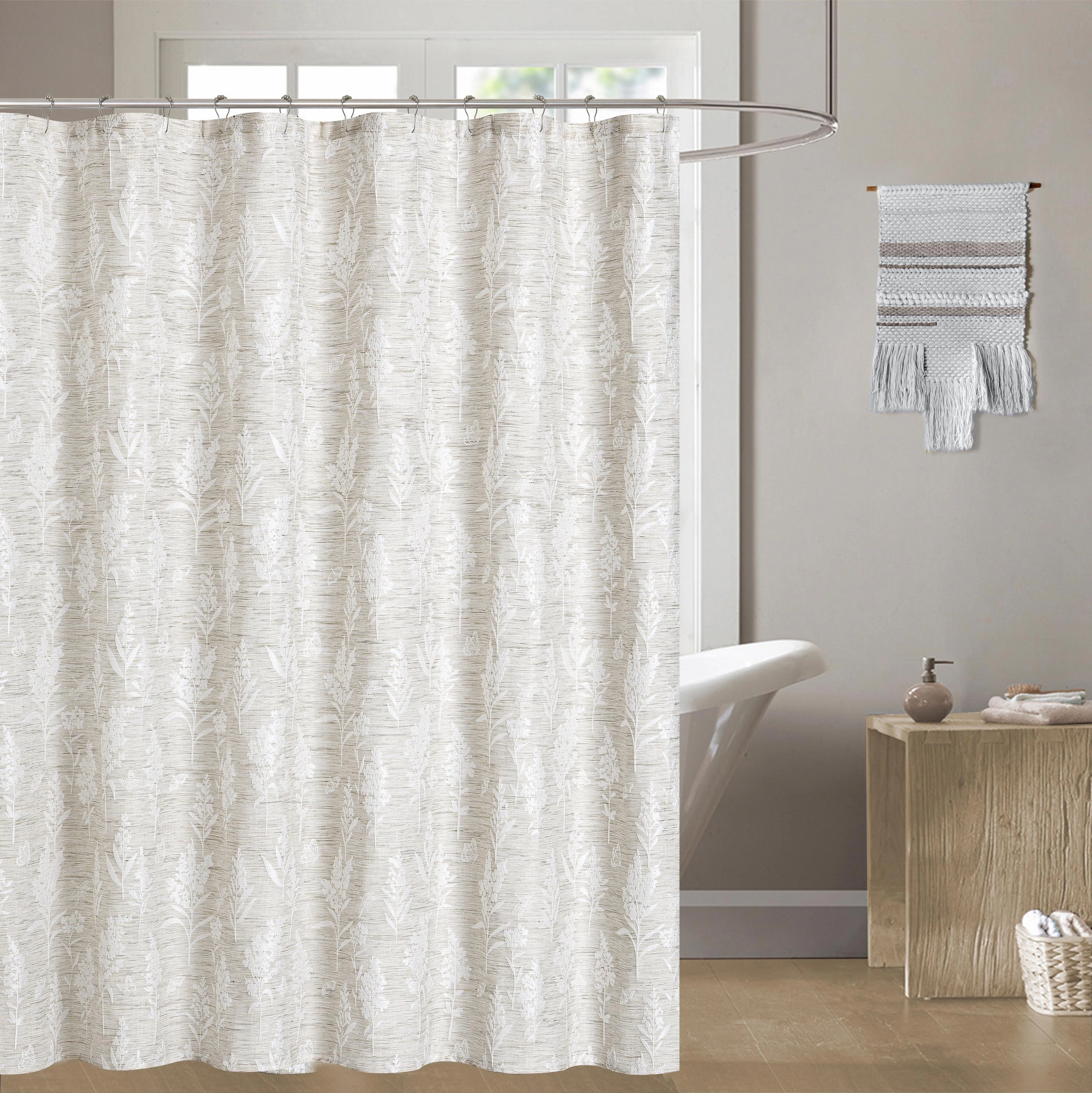Dainty Home Justina Botanical Leaf Pattern Textured Soft Linen Textured Fabric Shower Curtain, 72" x 72"