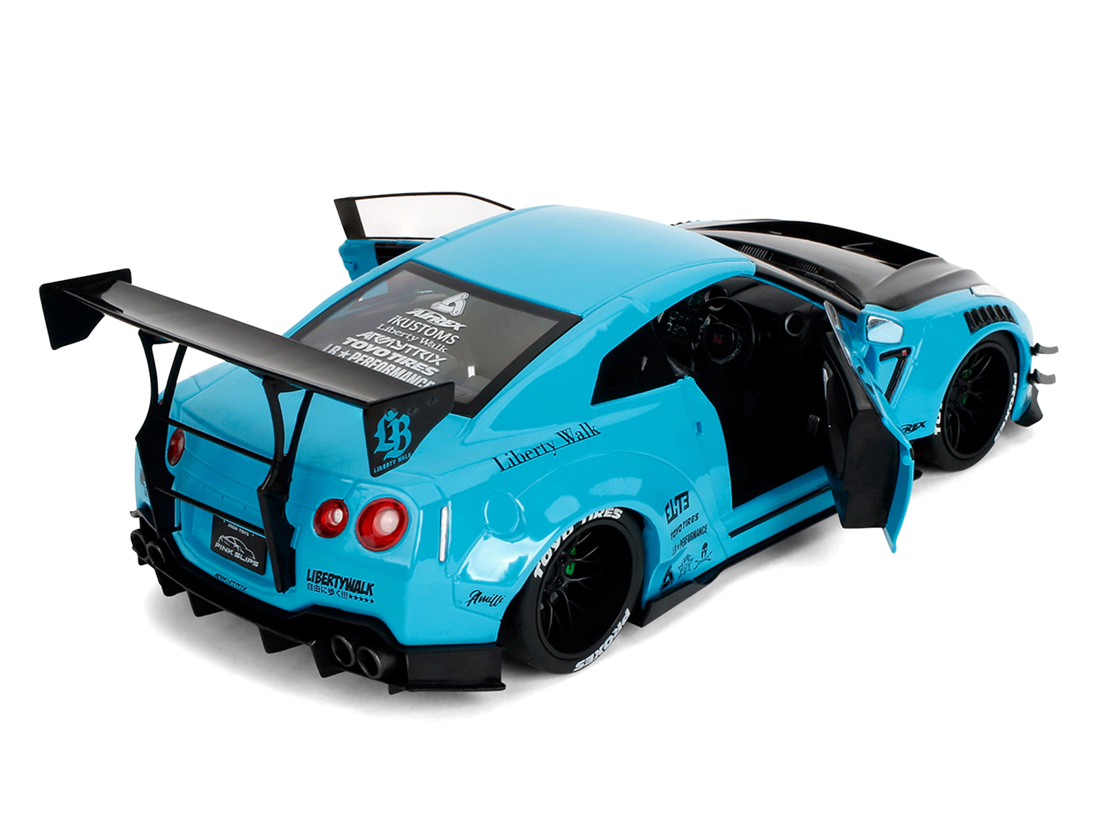 Jada Nissan GT-R (R35) Liberty Walk Body Kit 2.0 RHD (Right Hand Drive) Blue with Black Hood "Pink Slips"