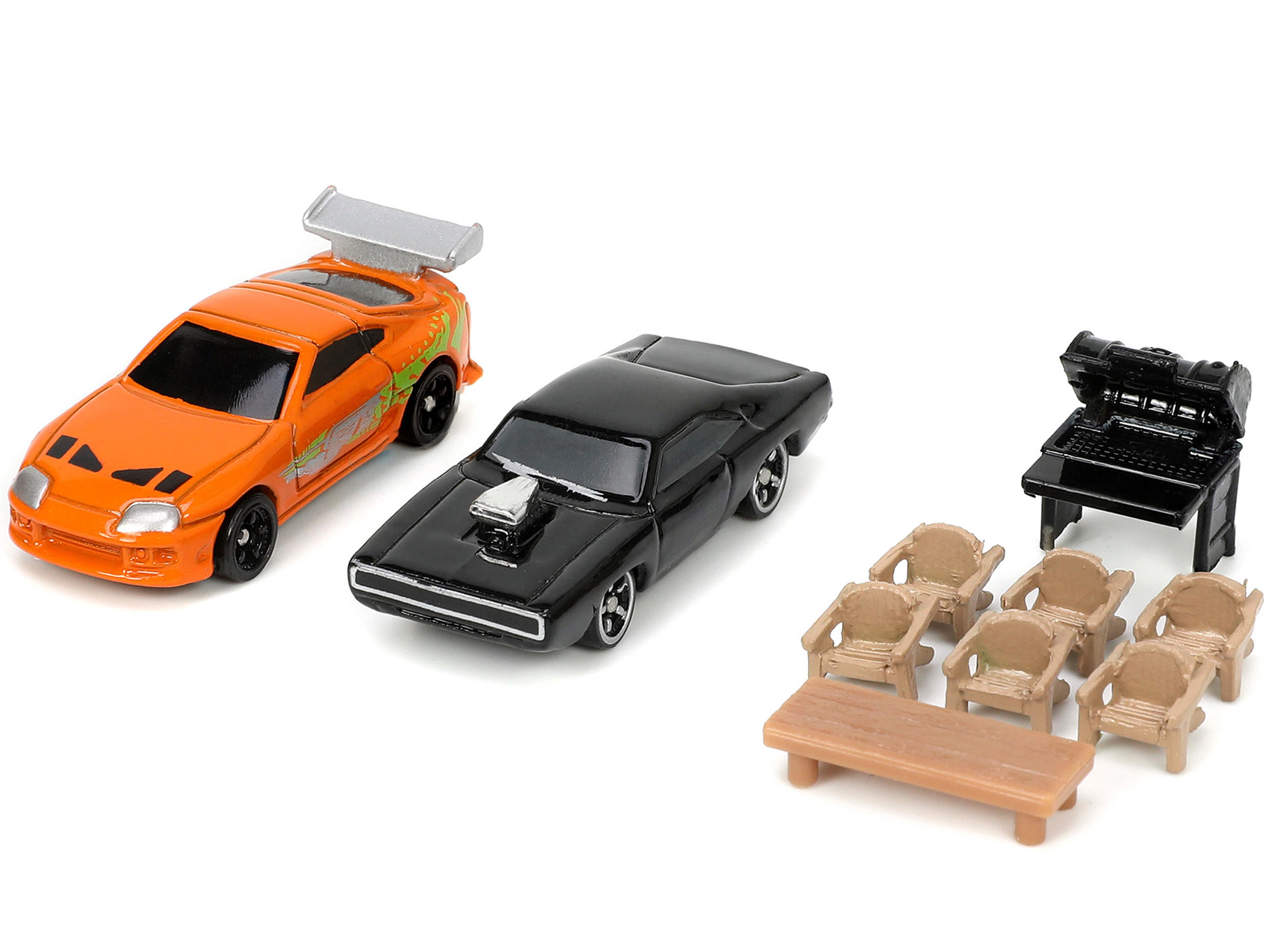 Jada Toretto House Diorama with Dodge Charger Black and Toyota Supra Orange with Graphics "Fast and Furious"