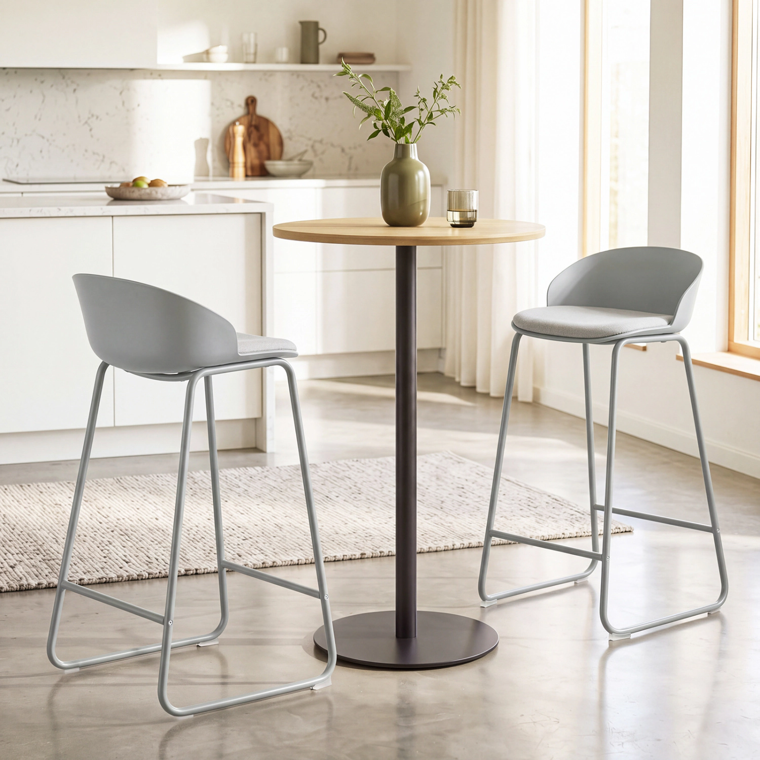 LJG Set of Counter Height Bar Stools with Curved Backrest and Metal Frame for Kitchen Dining