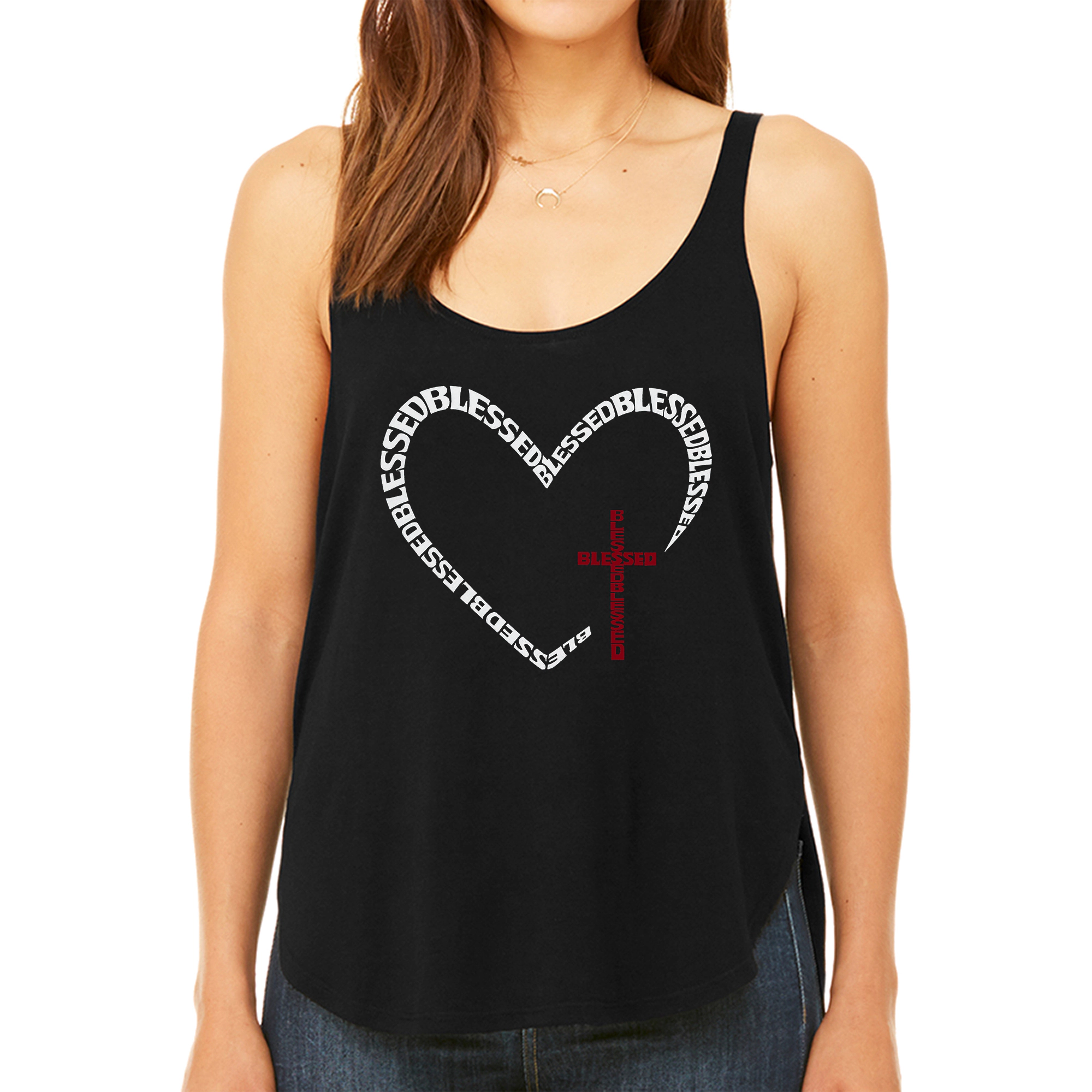 LA Pop Art Women's Premium Word Flowy Tank - Blessed Heart