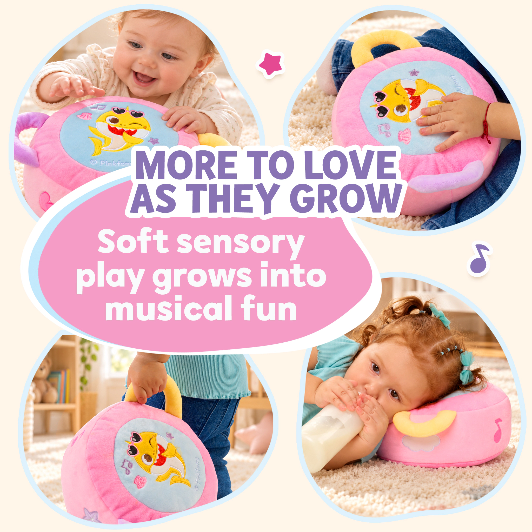 Pinkfong Kids Baby Shark Soft Musical Tap Drum Toy - Pink Plush Drum with Sing-Along Songs