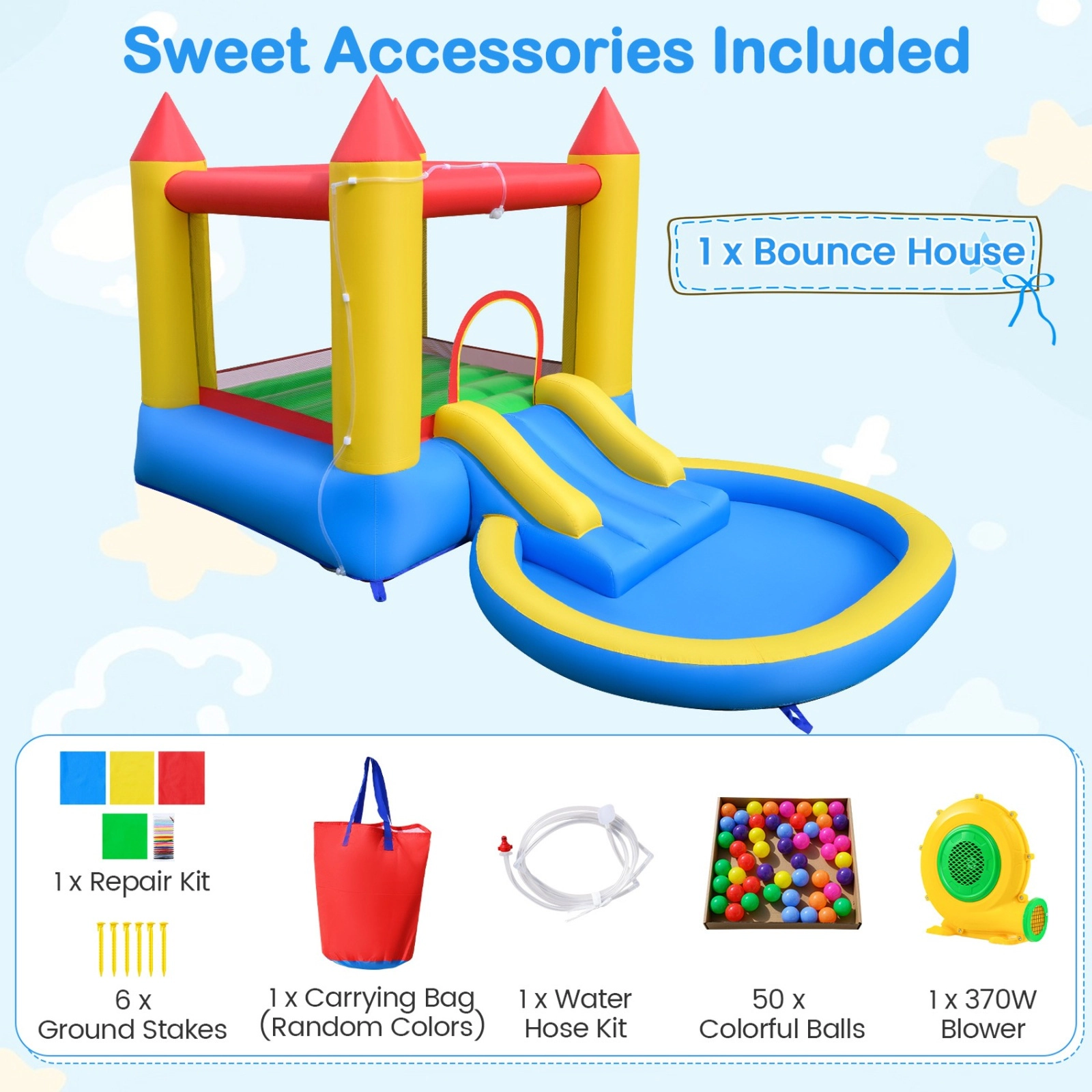 SUGIFT Water Slide Ball Pit and 370W Blower Included Kids Inflatable Bounce House