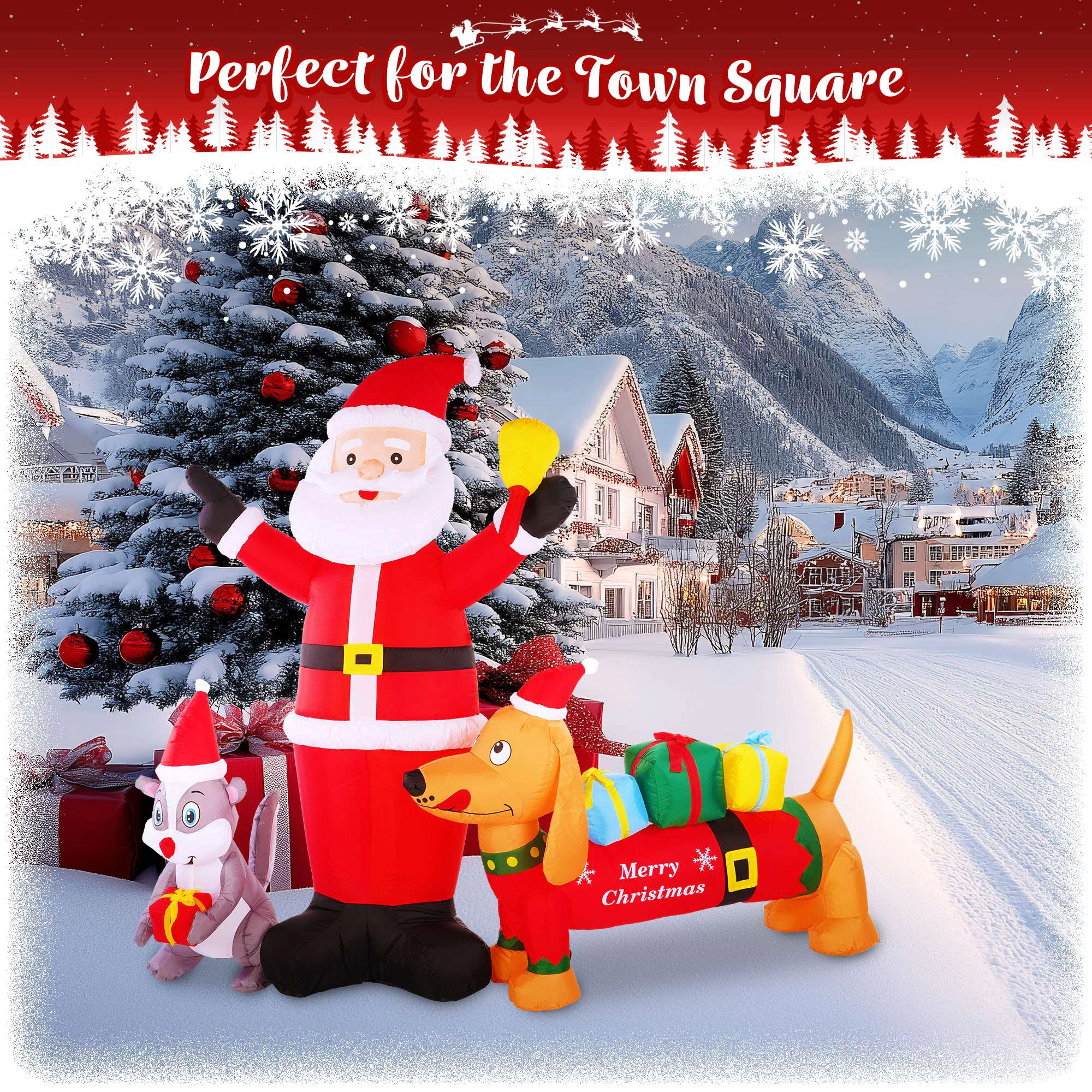 G128 6.5 ft Santa with Dog and Raccoon Inflatable Christmas Decoration with LED Lights, Fast Inflate, Weather-Resistant