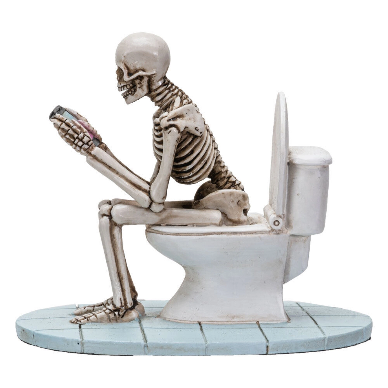 Pacific Giftware Skeleton Sitting on Toilet Looking At Phone Figurine 4.25 inch