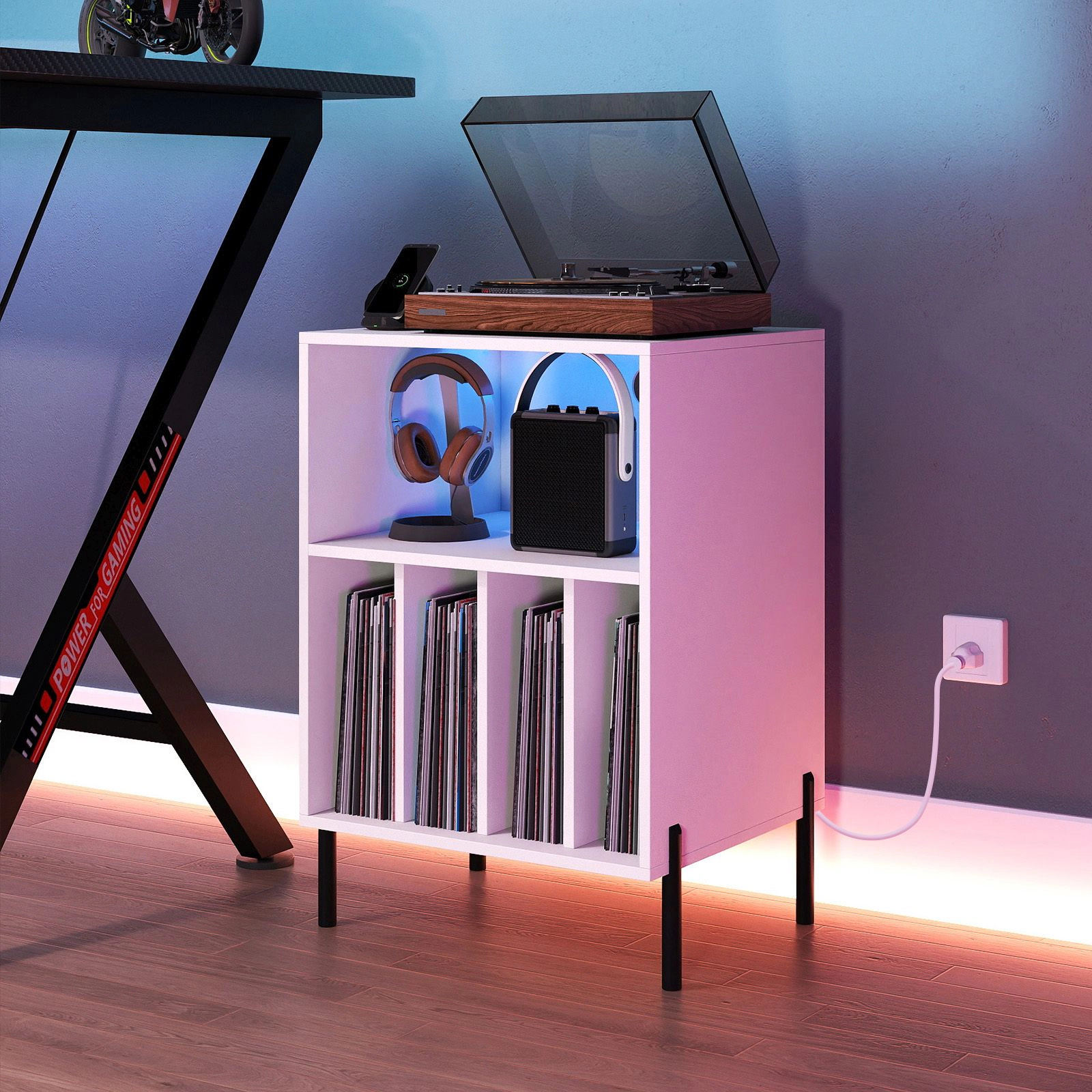 SlickBlue Record Player Stand with LED Light Charging Station