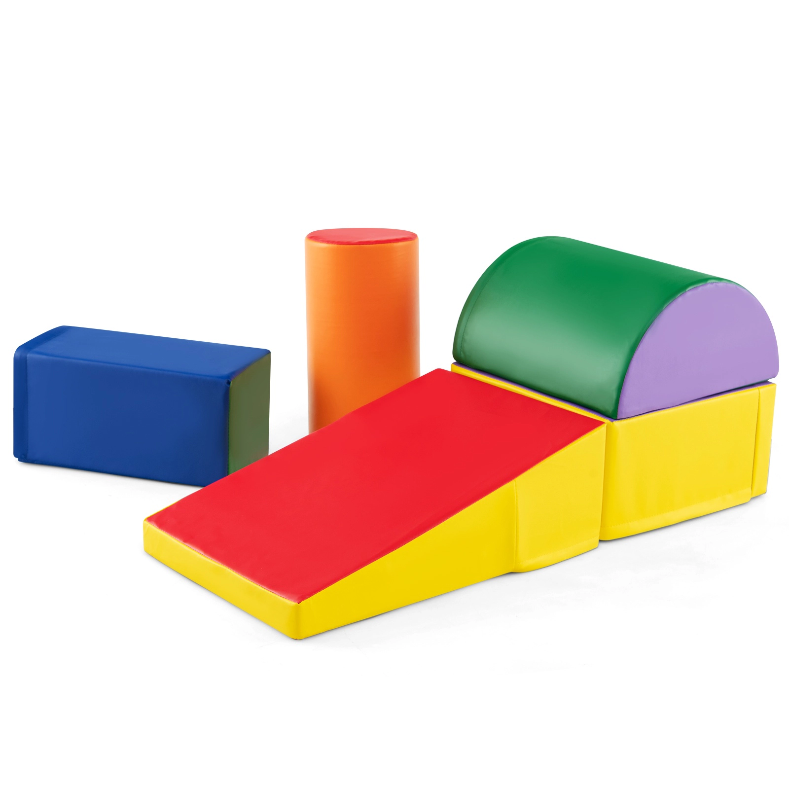 SUGIFT 5-Piece Foam Climb and Crawl Activity Playset with EPE Foam and PU Cover Multicolor Purple/Red/Navy/Green/Pink
