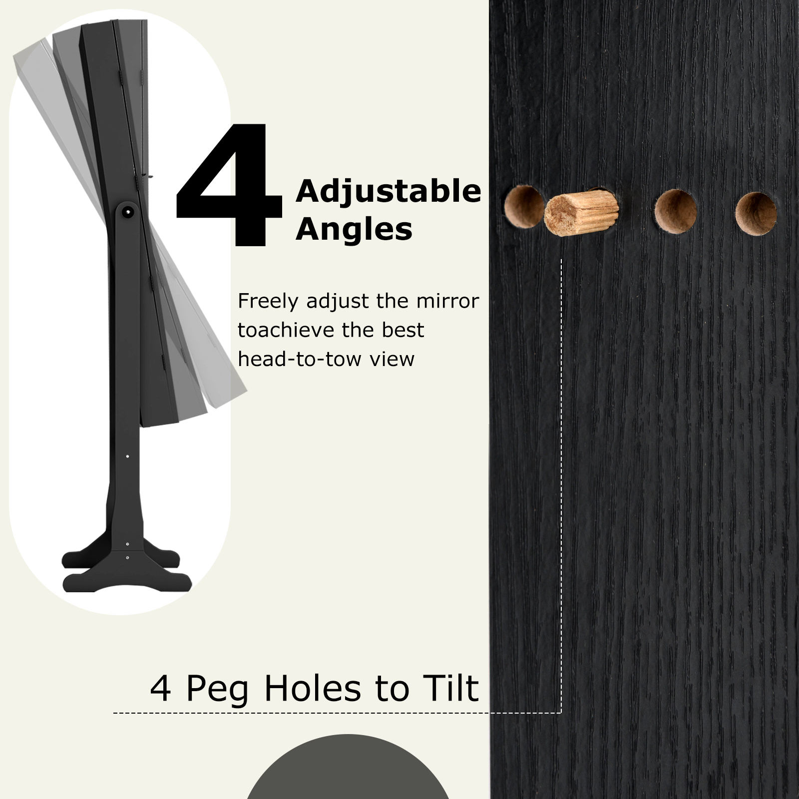 SUGIFT Black Lockable Freestanding Jewelry Cabinet Armoire with Full-Length Mirror LED Lights and Anti-Tip Strap