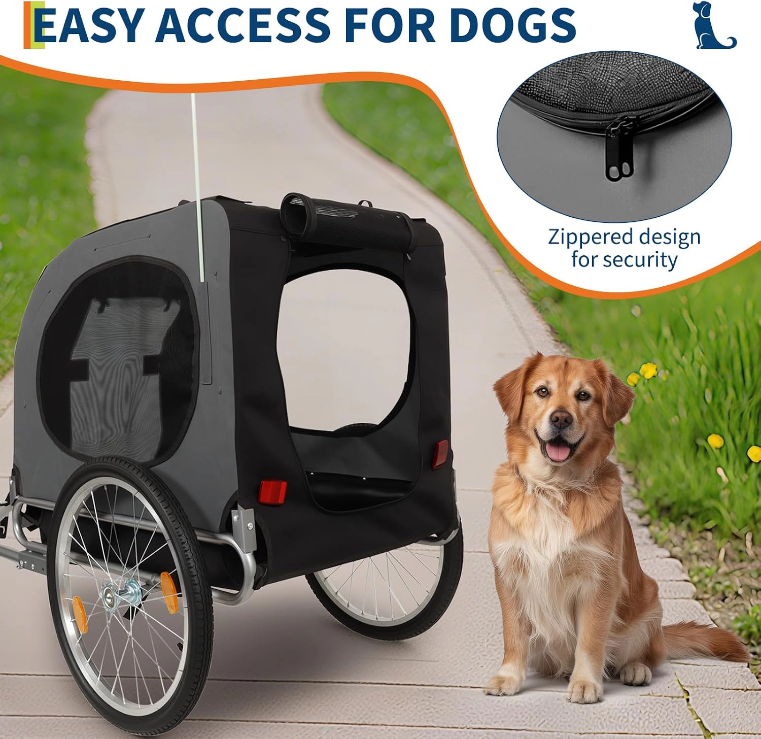 PT2211 Heavy-Duty Pet Bike Trailer, Carbon-Steel 600D Oxford Dog Bicycle Carrier, Dark Gray