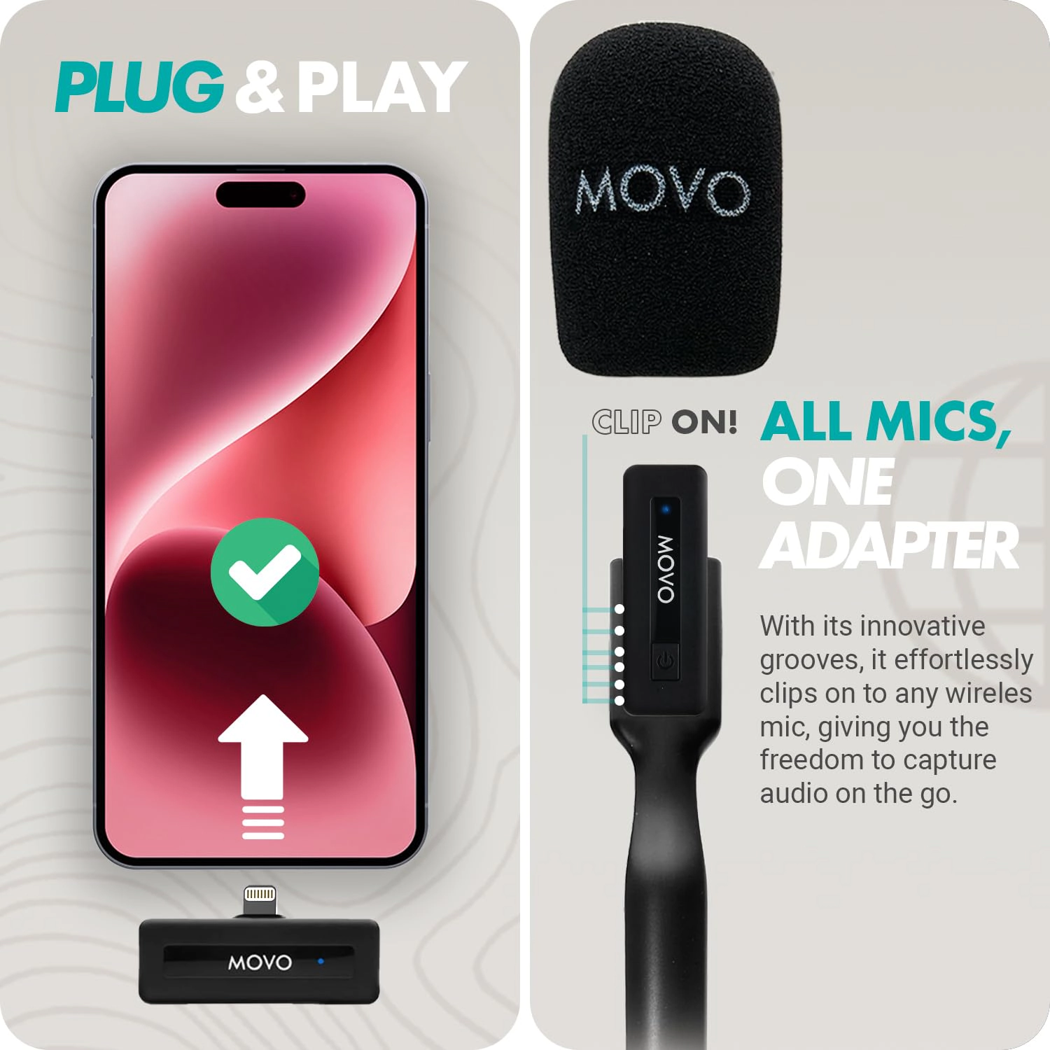 Movo Wireless Mini DI Ultra Compact Wireless Lavalier Microphone for iPhone with WMX-HM Handheld Adapter - Lapel Mic