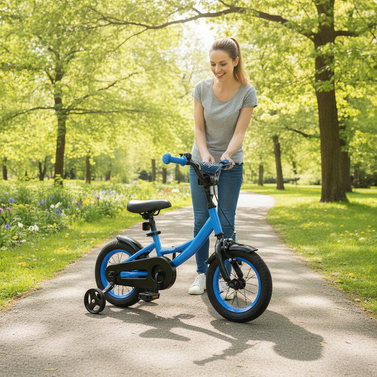 12-in Kids Bike Navy Detachable Training Wheels Kickstand Ages 3-4 Toddler Bicycle 145-lb Seat Capacity