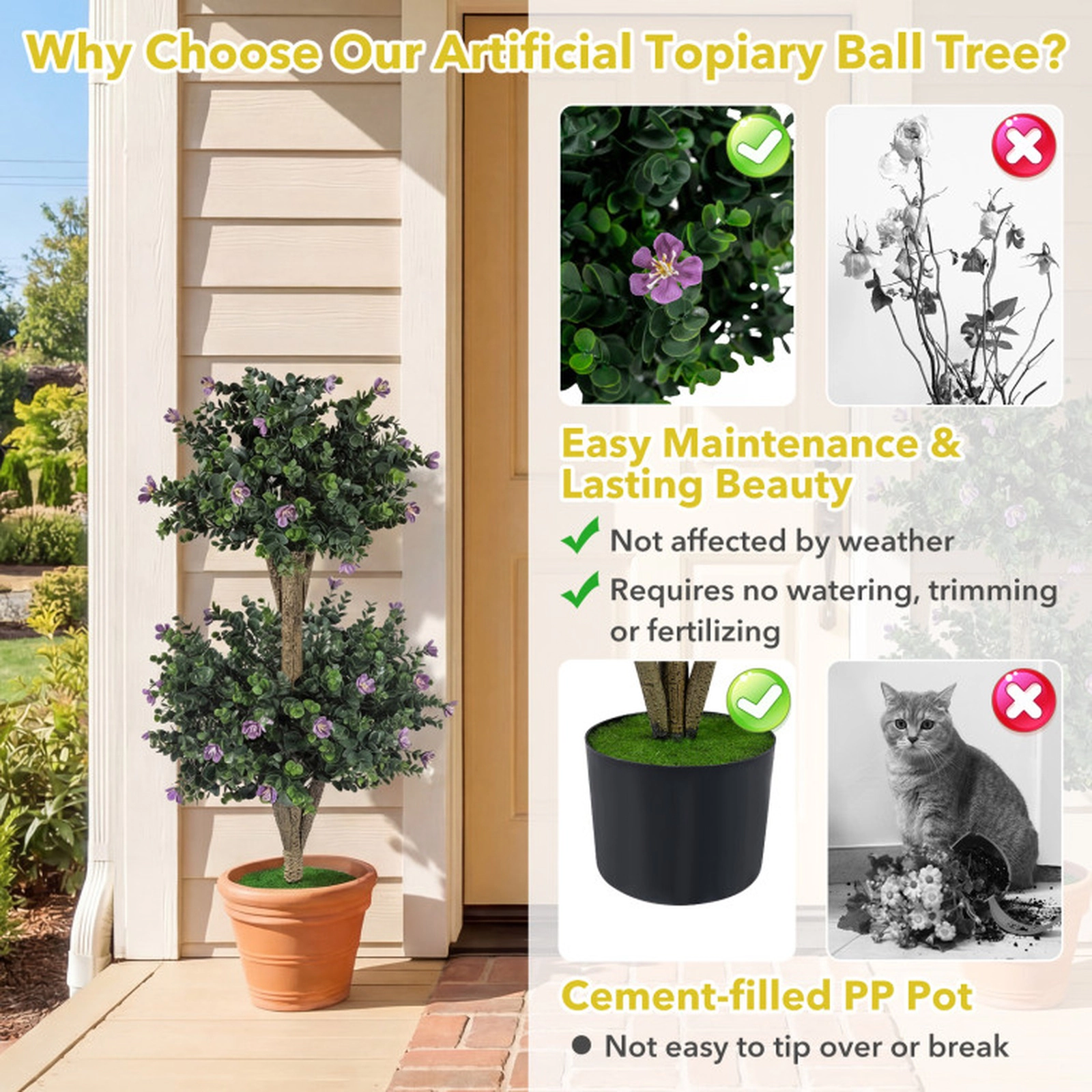 SUGIFT Set of 2 Double Ball Boxwood 41 Blossoms Faux Topiary Trees 36-in Tall 6-in x 5-in Pot 16.5-lb Purple