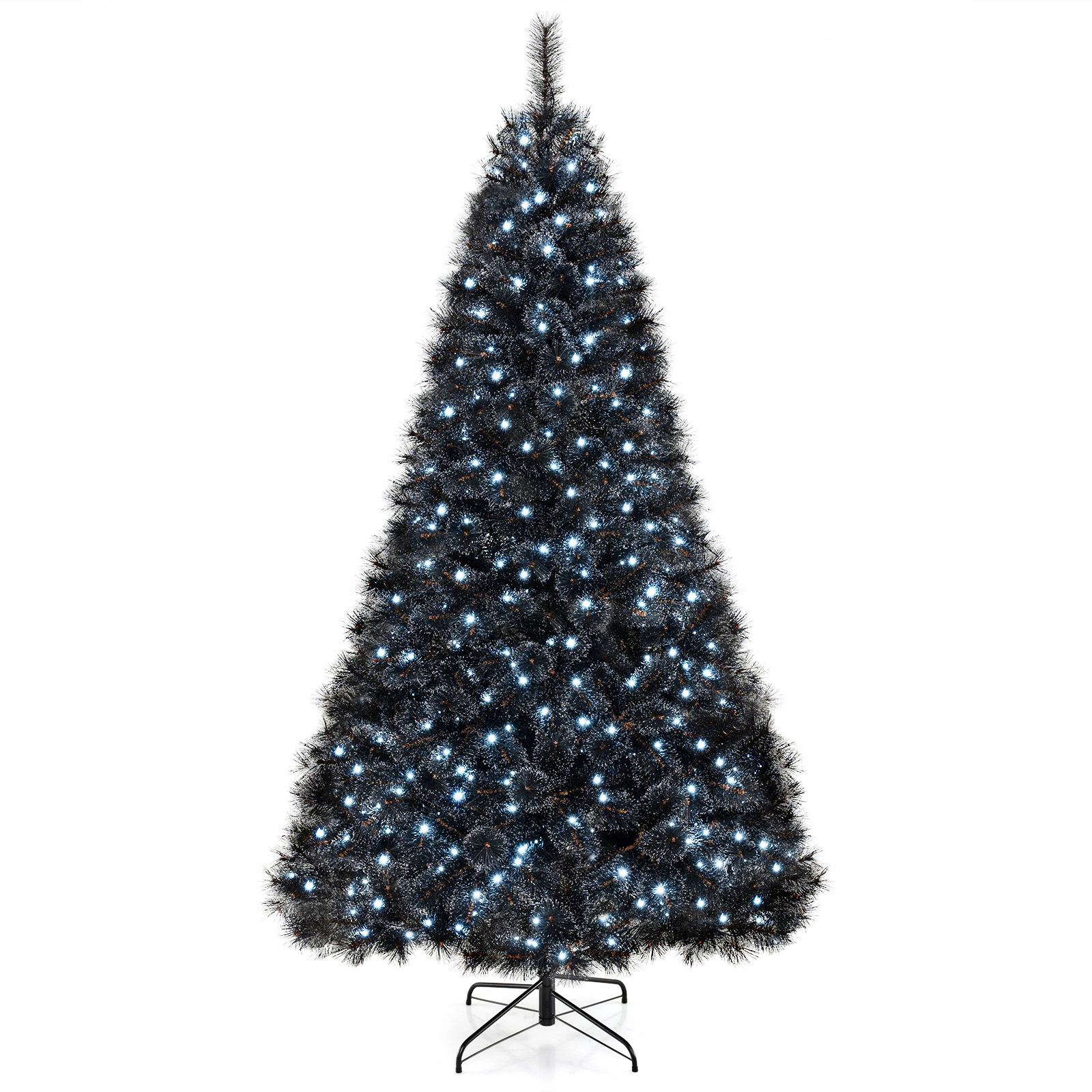 SUGIFT 8-ft Pre-Lit Halloween Artificial Christmas Tree with 450 Cool White LED Lights and 860 Branch Tips Black
