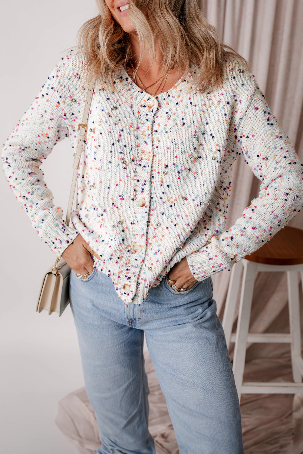 Threaded Pear Women's Vienna Rhinestone Decor Confetti Sweater