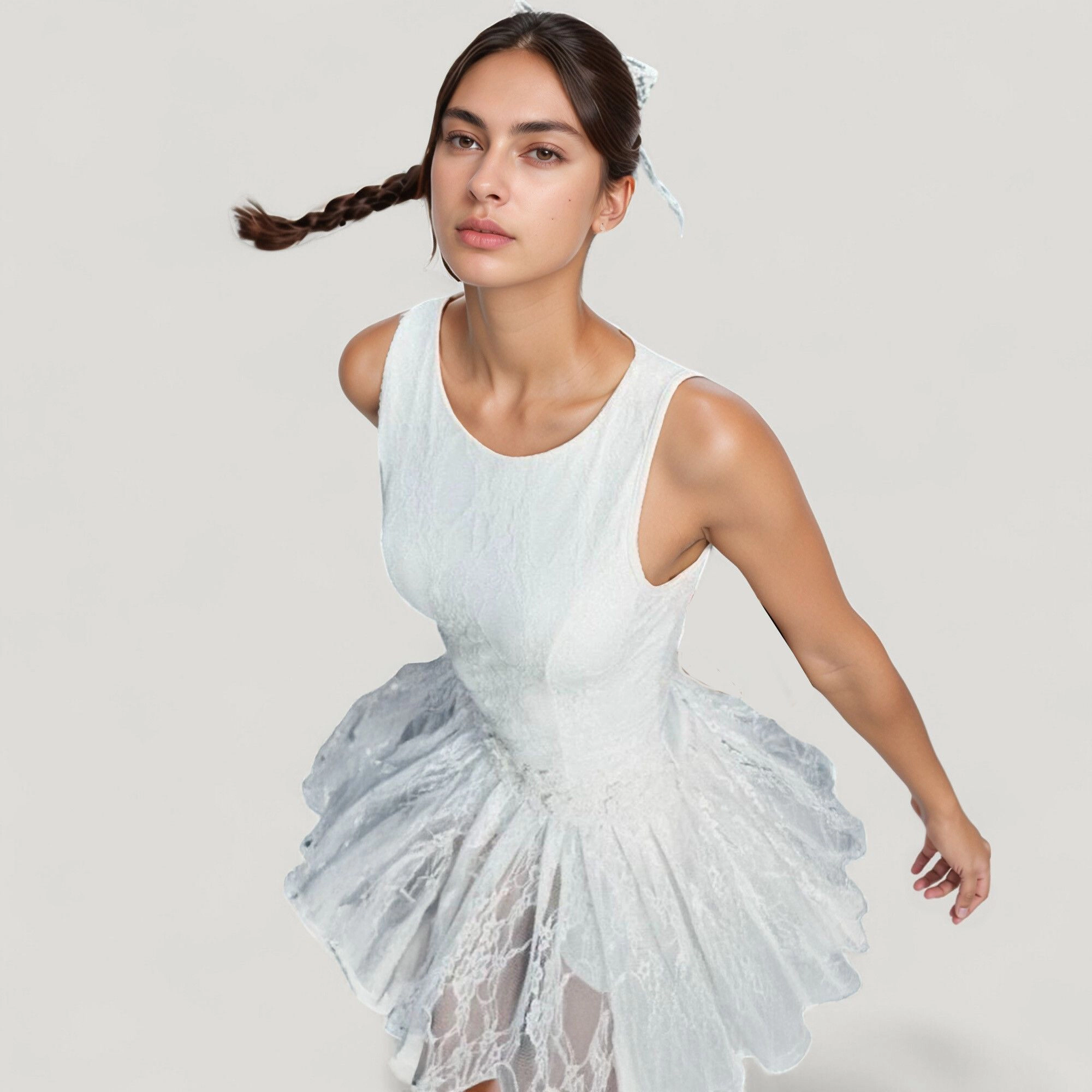 Anna-Kaci Women's Sleeveless Lace Tennis Dress with Fitted Bodice and Flowy Skirt Overlay