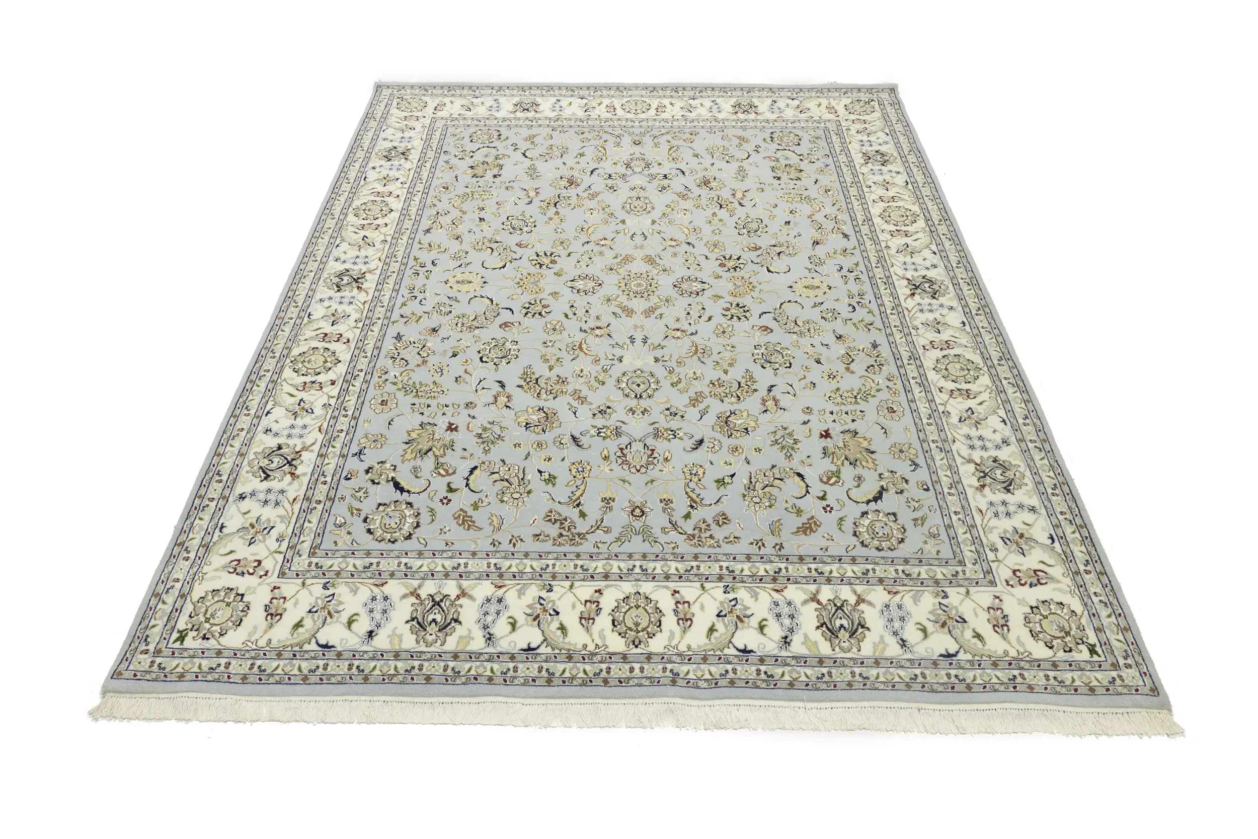 Magic Rugs 8'0 x 10'1 Hand Knotted Blue-gray Indo-Nain Oriental Wool Rug