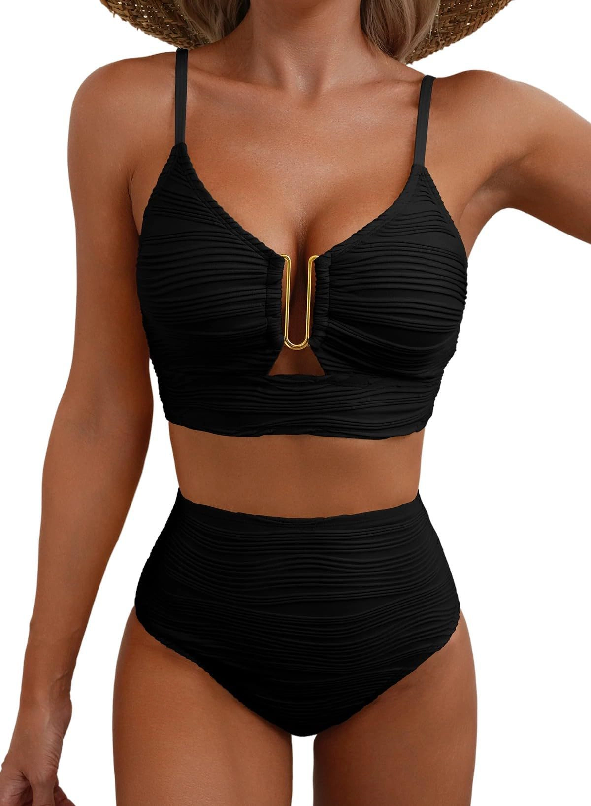 2 Piece Bikini Set U-Wire Cutout Swimsuit High Waisted Beach Swim Bathing Suits