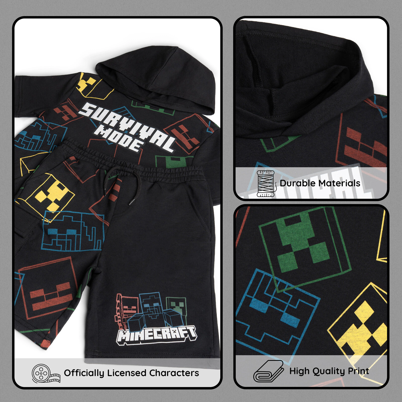 Minecraft Boys' 2-Piece Hooded Tee and Shorts Set