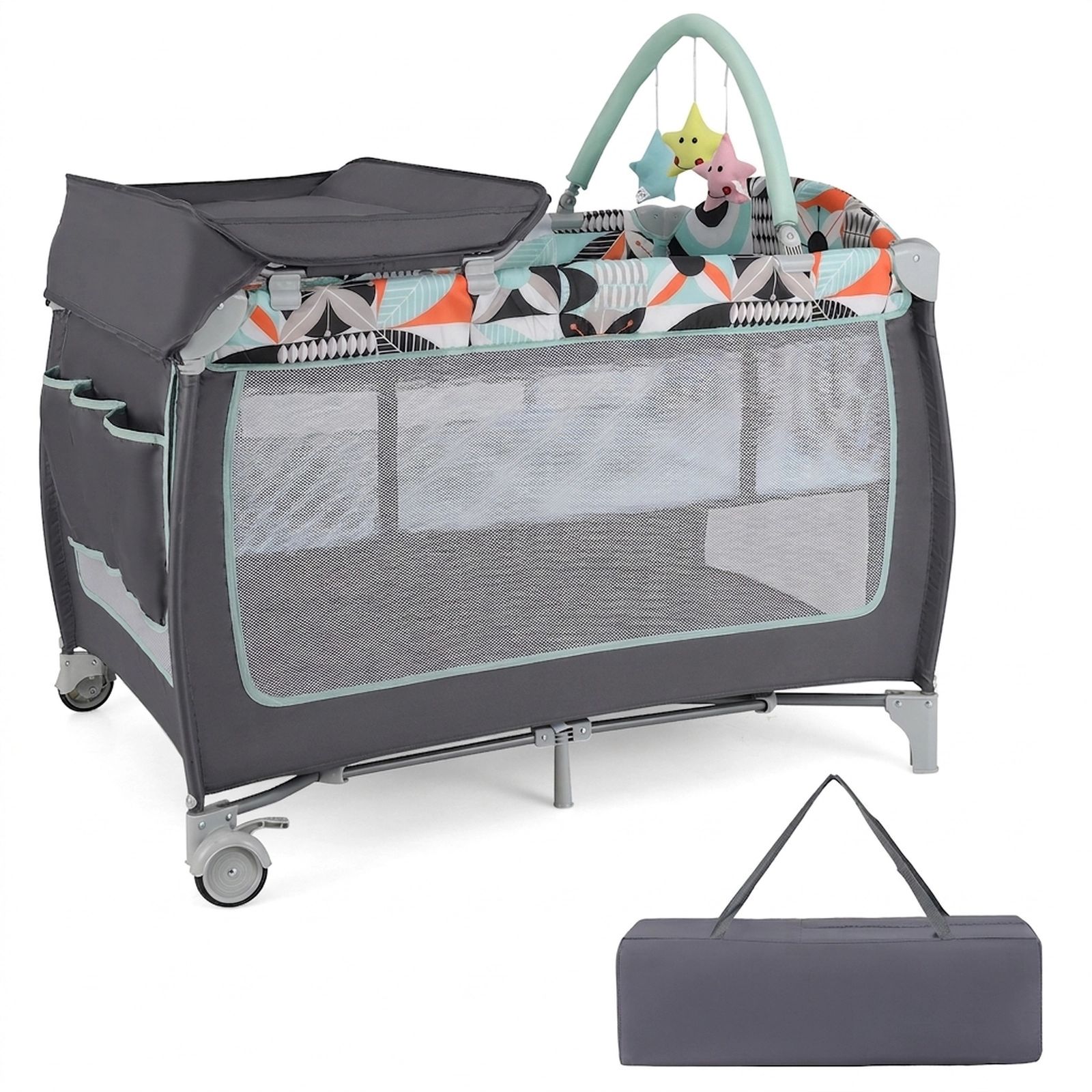 SUGIFT Baby 3-in-1 Bassinet Diaper Table Zippered Door Toy Bar Playard 45-in x 32-in x 32.5-in 33-lb Capacity Blue