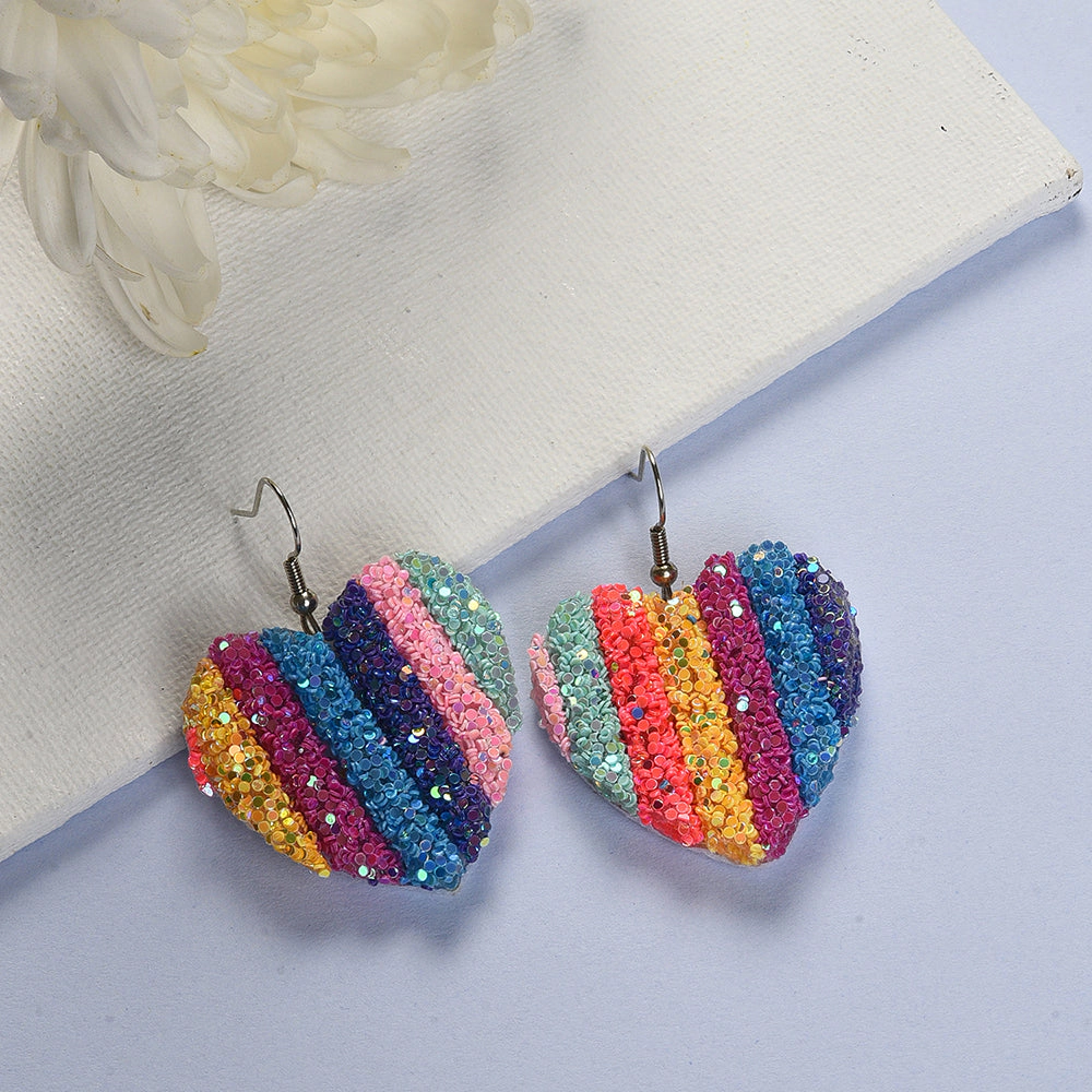 SOHI Women's Multicolour Glitter Heart Drop Earrings