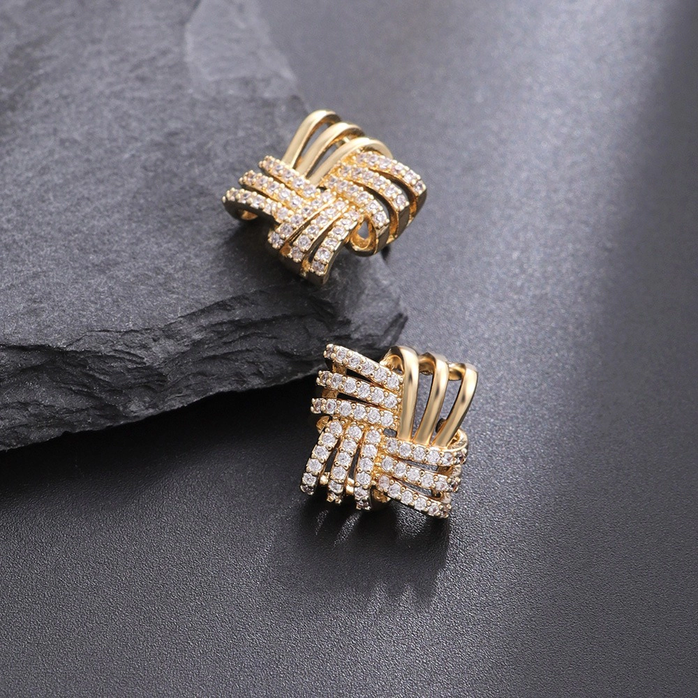 Intertwined Ribbon Pave Cubic Zirconia Huggie Earring