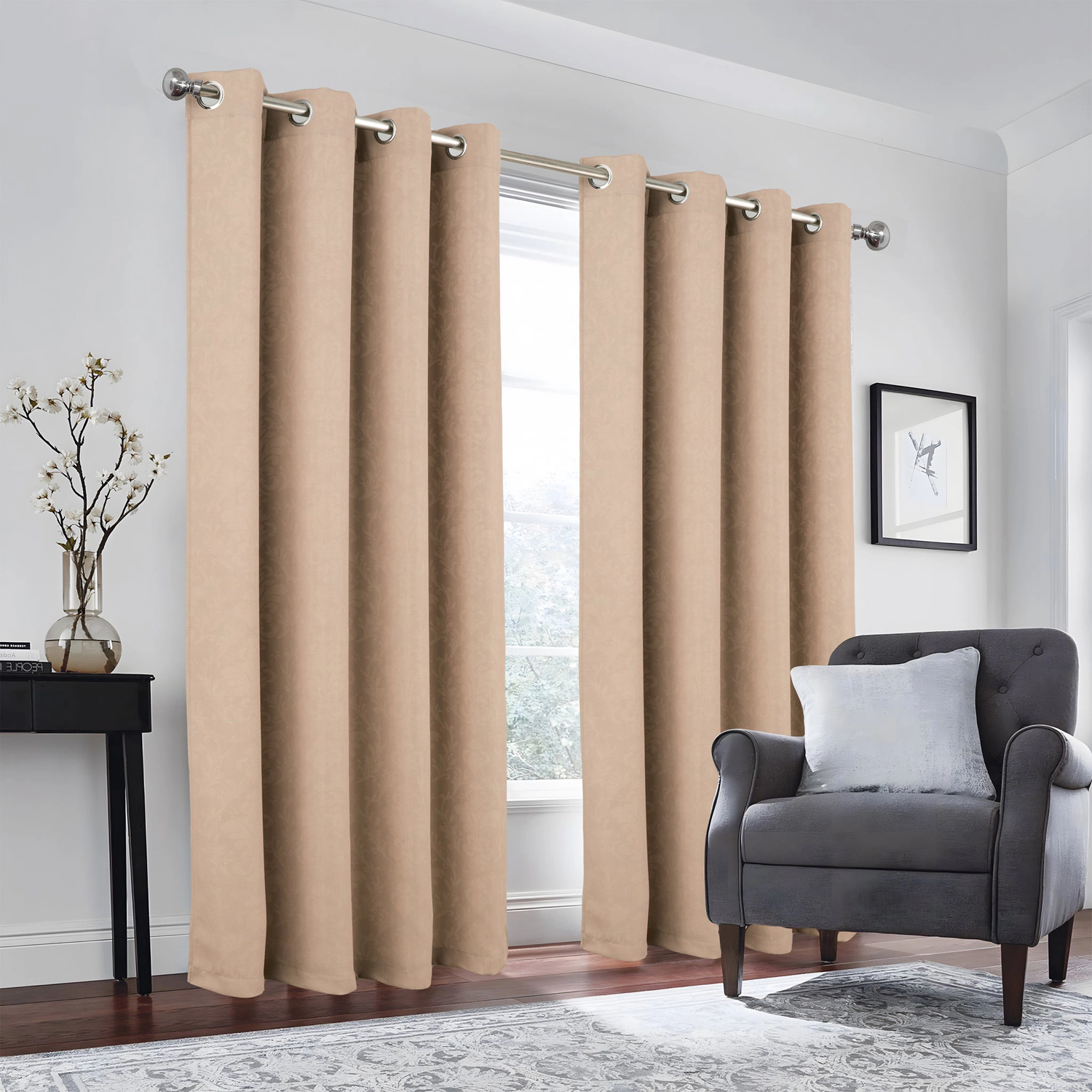 Olivia Gray 100% Polyester 190 GSM Cressida Reversible Blackout Grommet Curtain Panel 54" x 90" Taupe