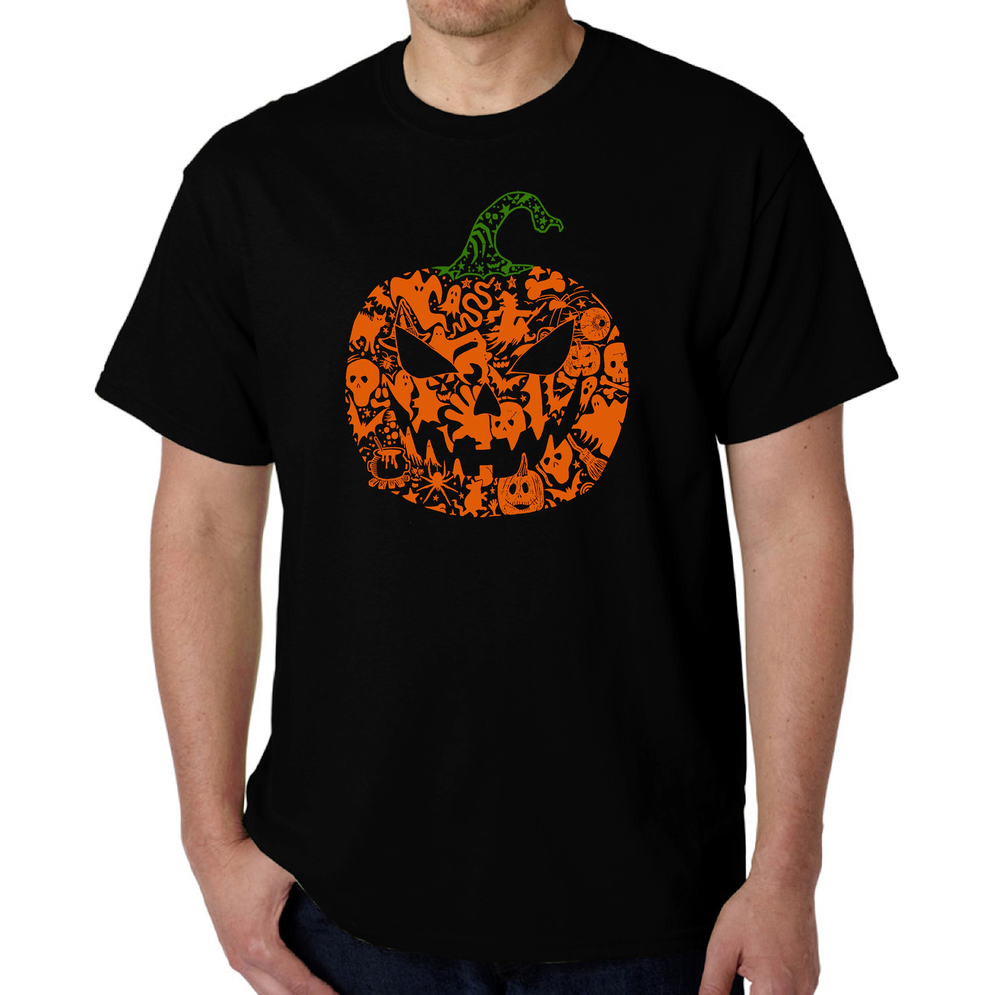 LA Pop Art Men's Halloween Pumpkin Graphic T-Shirt