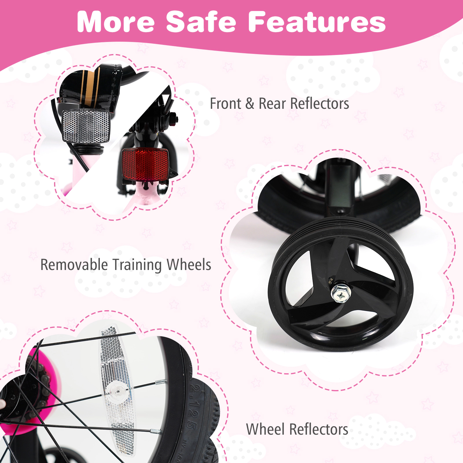 SUGIFT Adjustable Kids Bicycle with Training Wheels 110-lb Seat Capacity Ages 3-4 Years 35-in Frame Pink 12-Inch Wheel