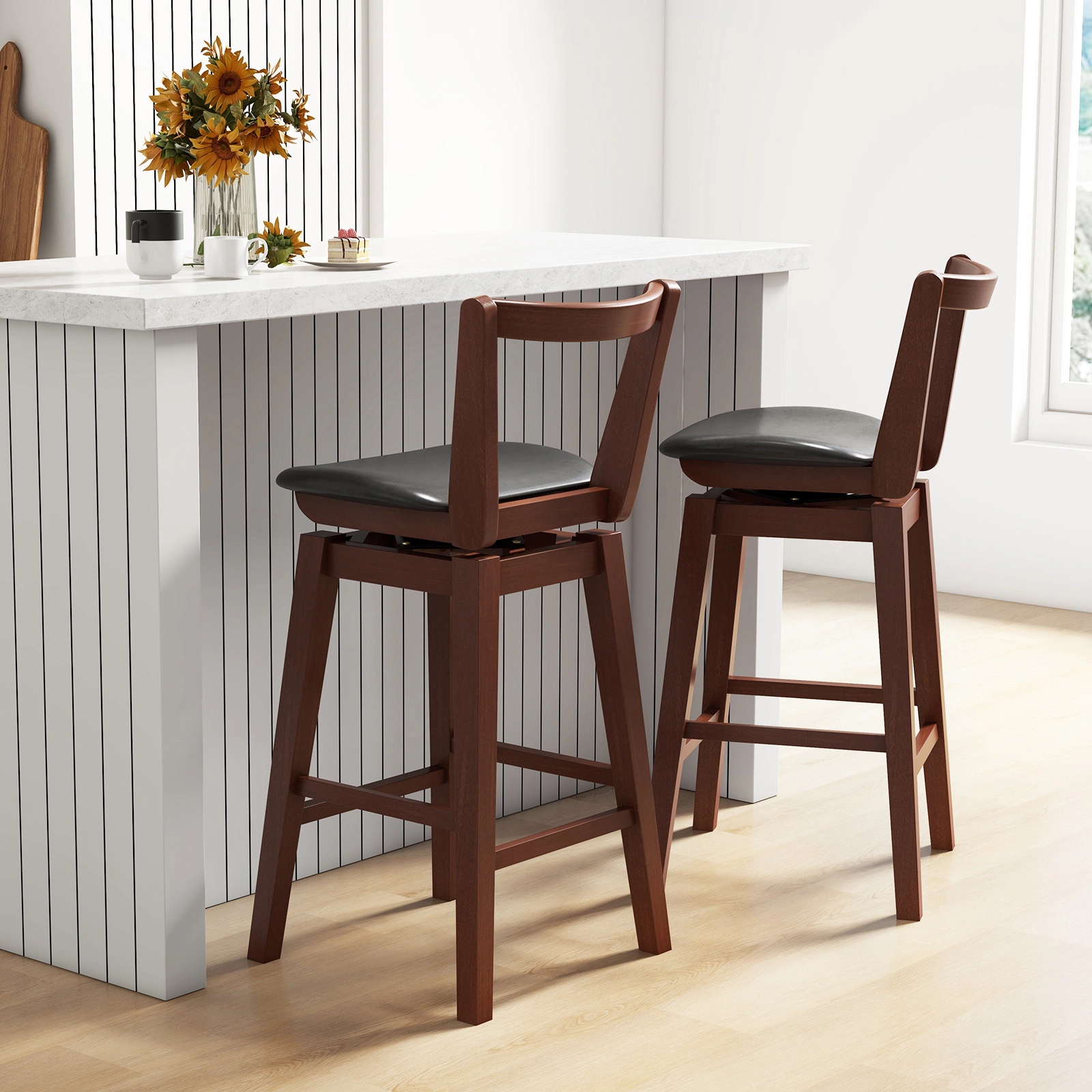 LJG Swivel Upholstered PU Leather Stool with Backrest and Cushioned Seat-30.5 Inches