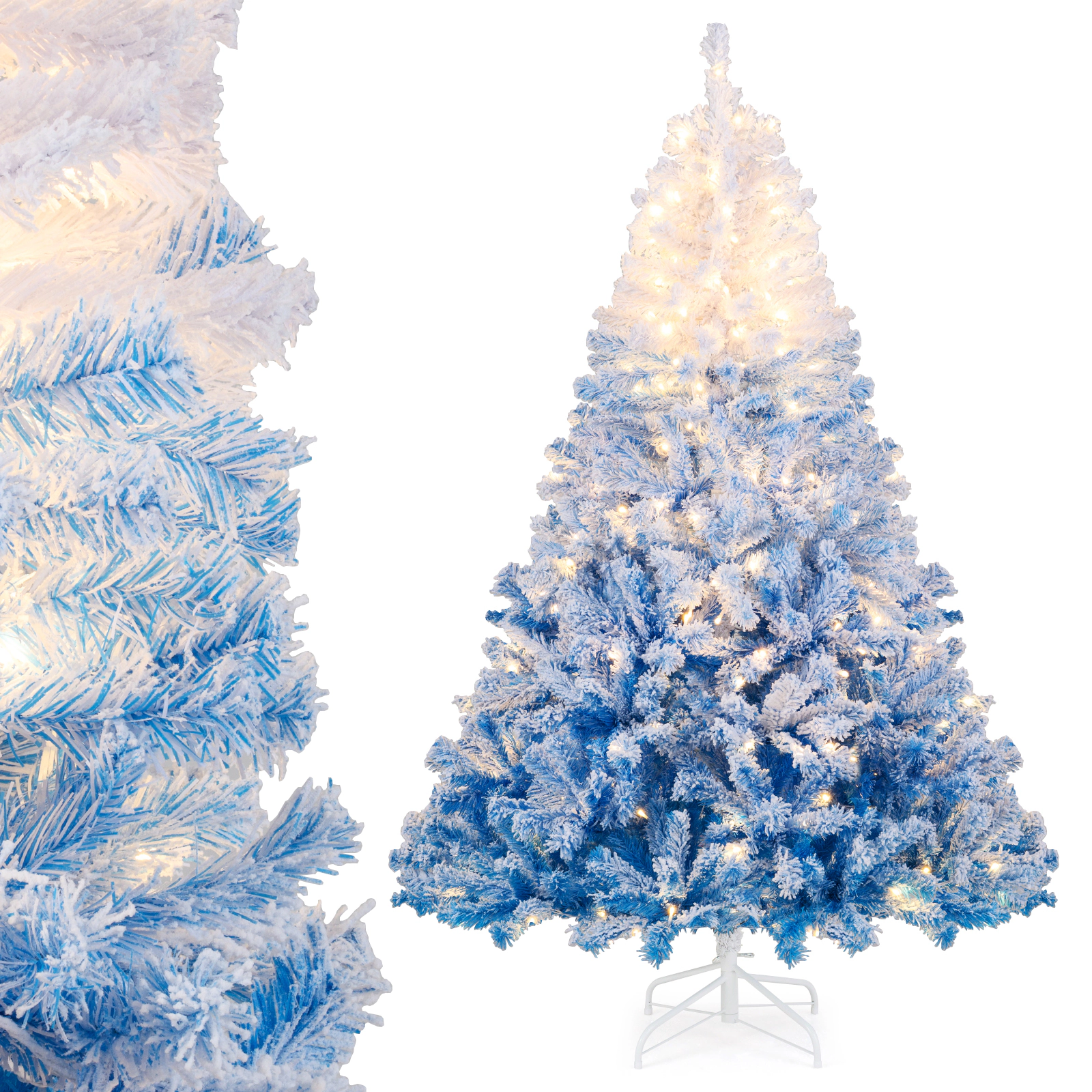 SlickBlue Artificial Snow Flocked Christmas Tree with 8 Light Modes