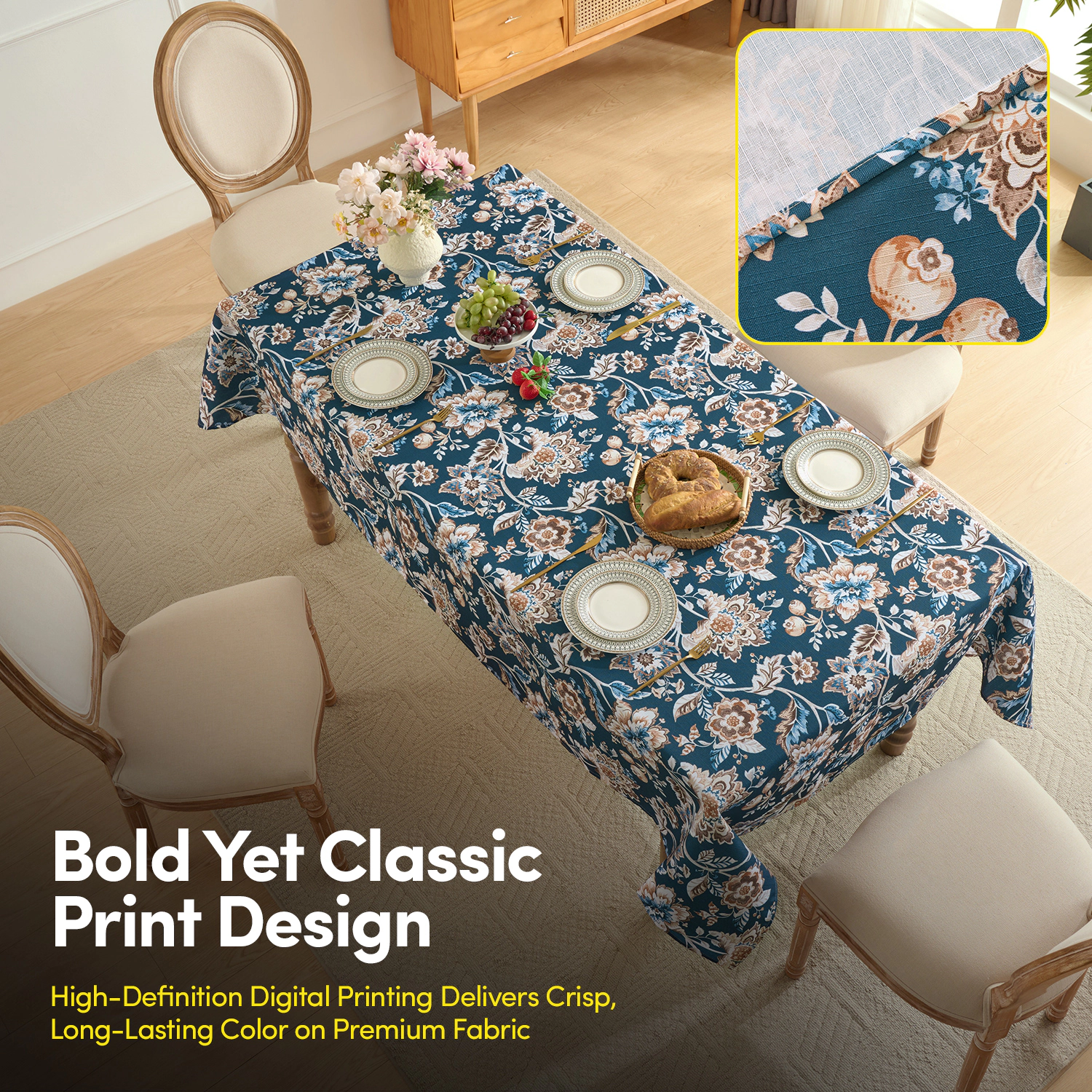 Sweet Home Collection Printed Waterproof Fabric Jacobean Tablecloth