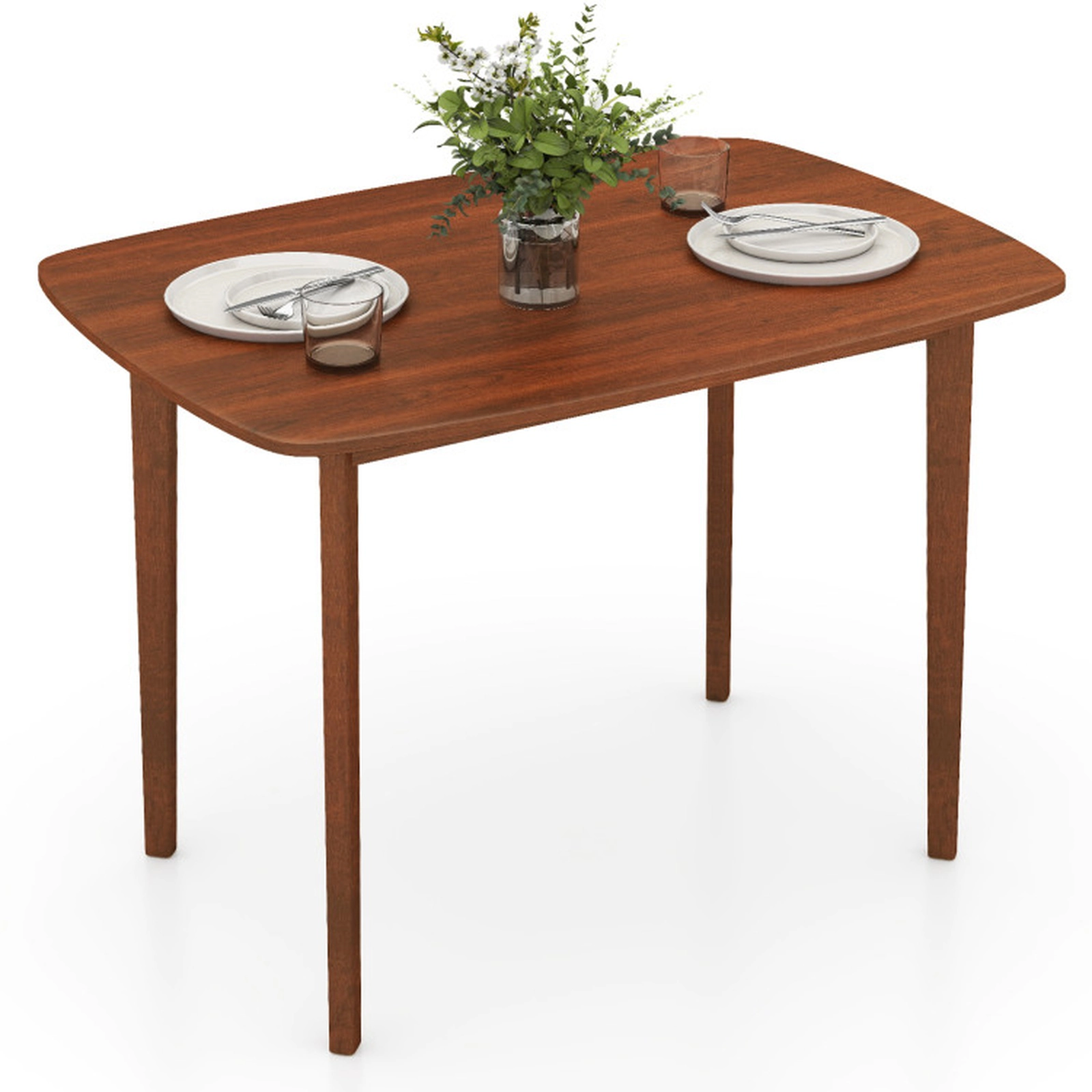 SUGIFT 43-In Walnut Rectangular Dining Table for 4, Wood Table with Rubber Wood Legs