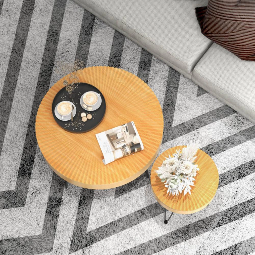Hivvago Two-Piece Farmhouse Coffee Table Set with Circular Wood Detailing