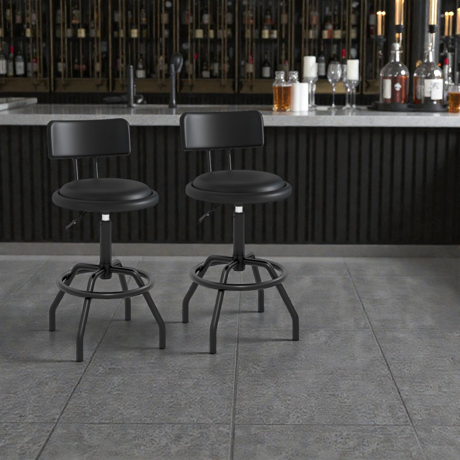 Hivvago 360° Rotating Counter Stools with Upholstered Seat and Ergonomic Backrest