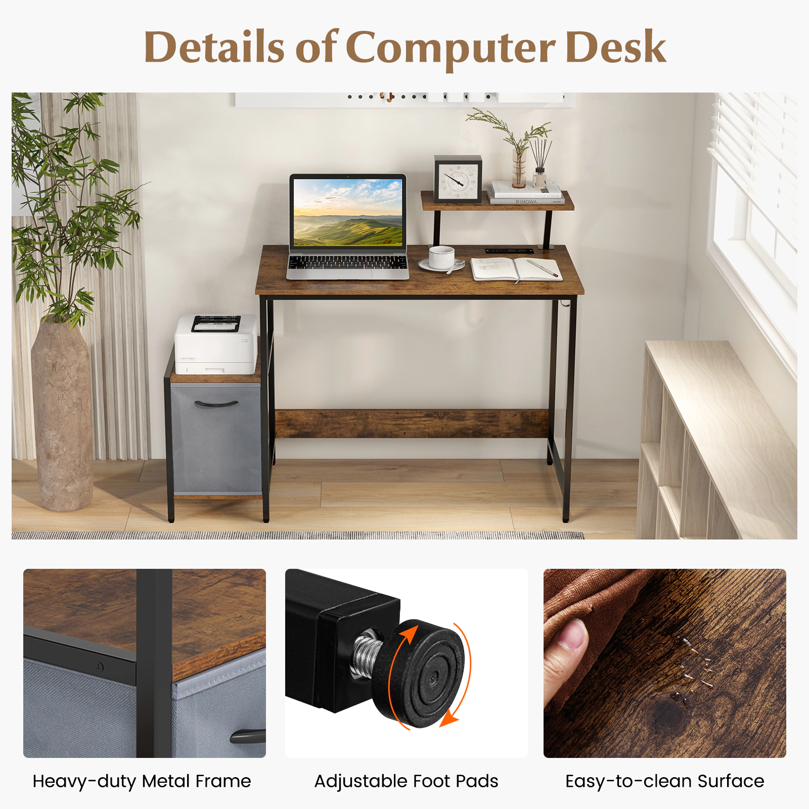 SlickBlue Computer Desk with Charging Station and Storage
