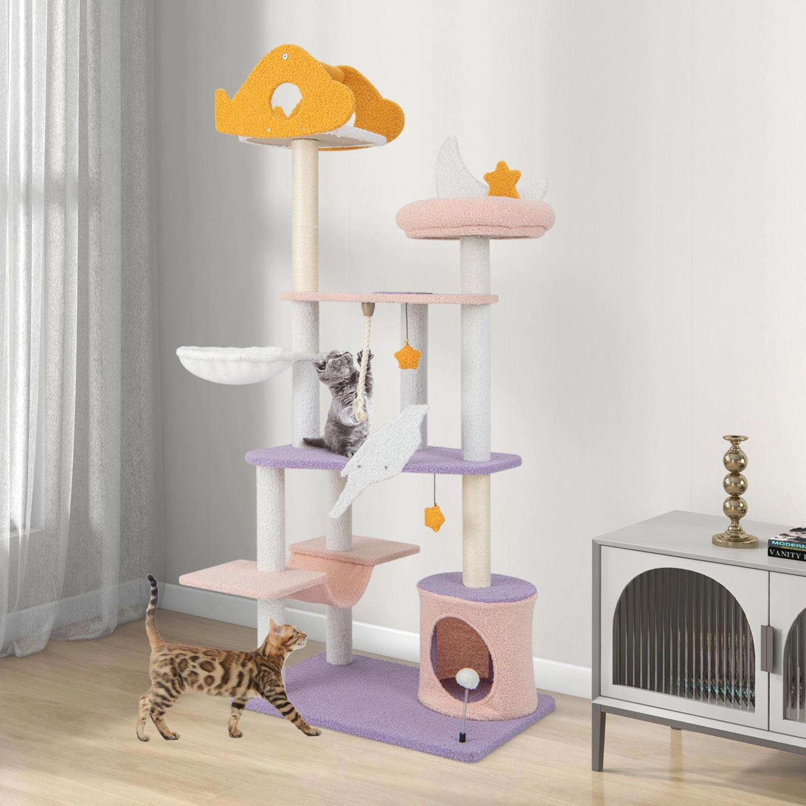 SlickBlue Multi-Level Cat Tower with Scratching Posts, Hammock & Condo