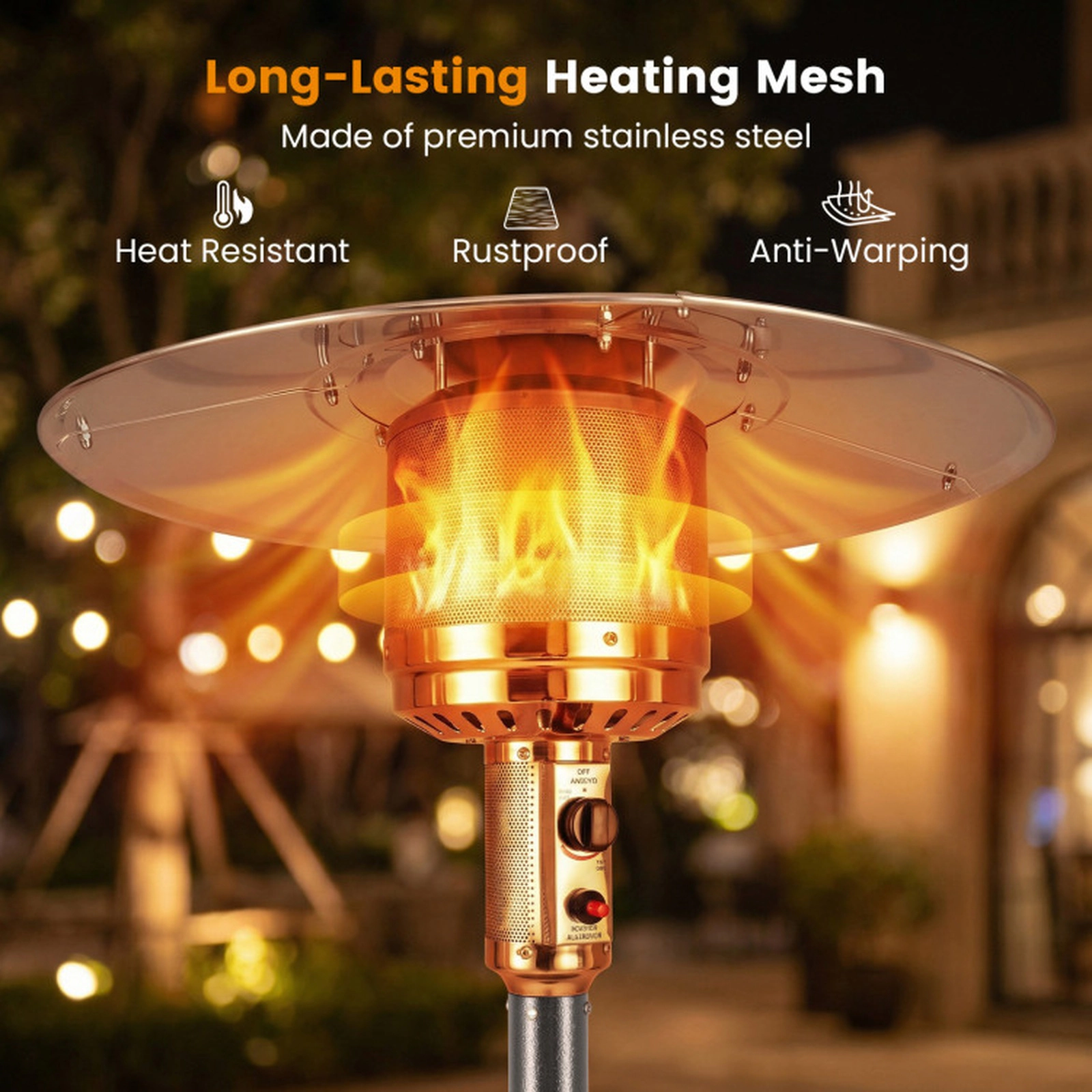 SUGIFT 48000 BTU Standing Propane Patio Heater with Stainless Steel Burner and Wheels Gray