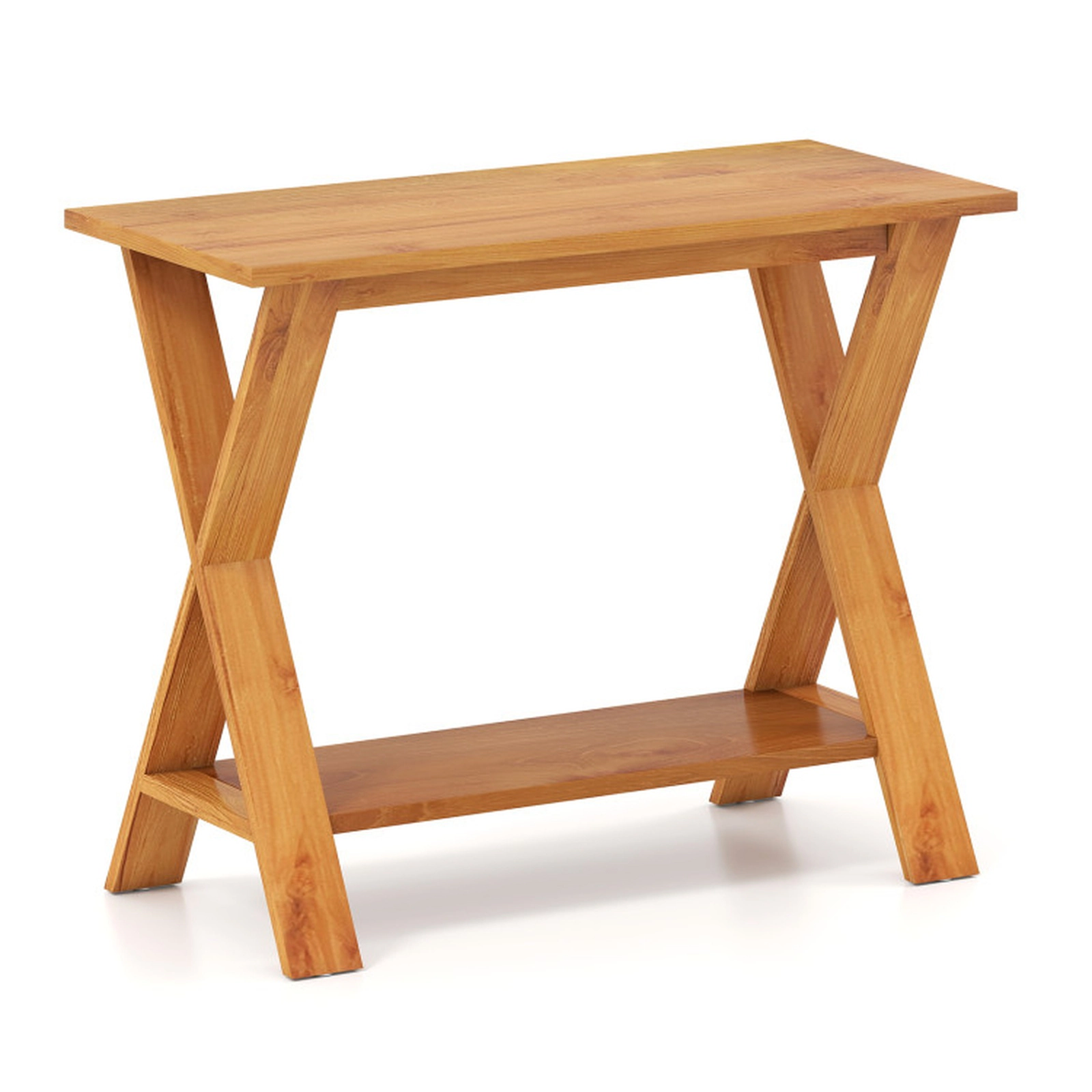SUGIFT 2-Tier Solid Wood X Legs Storage Shelf Console Table 35.5-in x 16-in x 28-in 133-lb Capacity Natural Teak