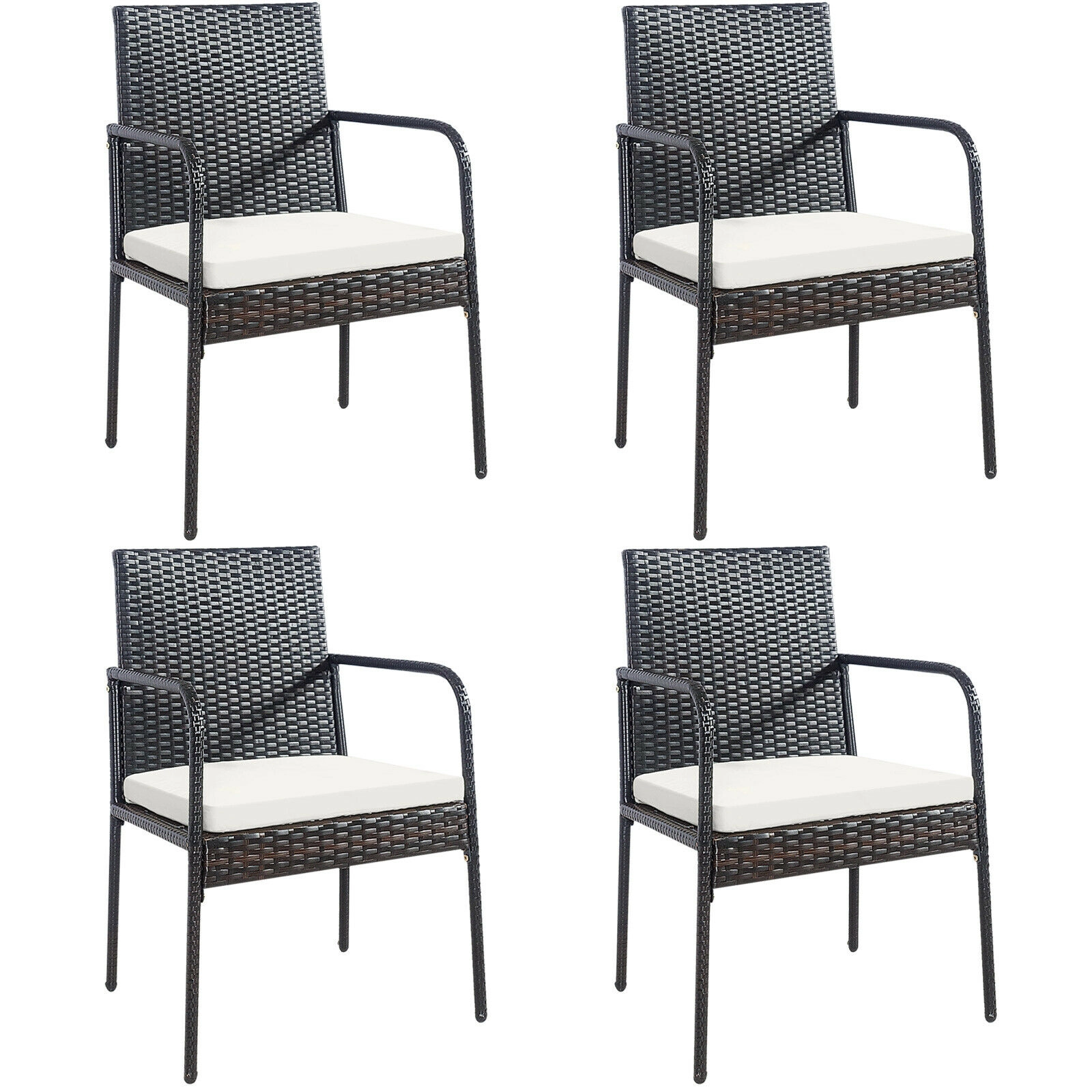 LJG 4 Pieces Patio Wicker Rattan Dining Set with Comfy Cushions