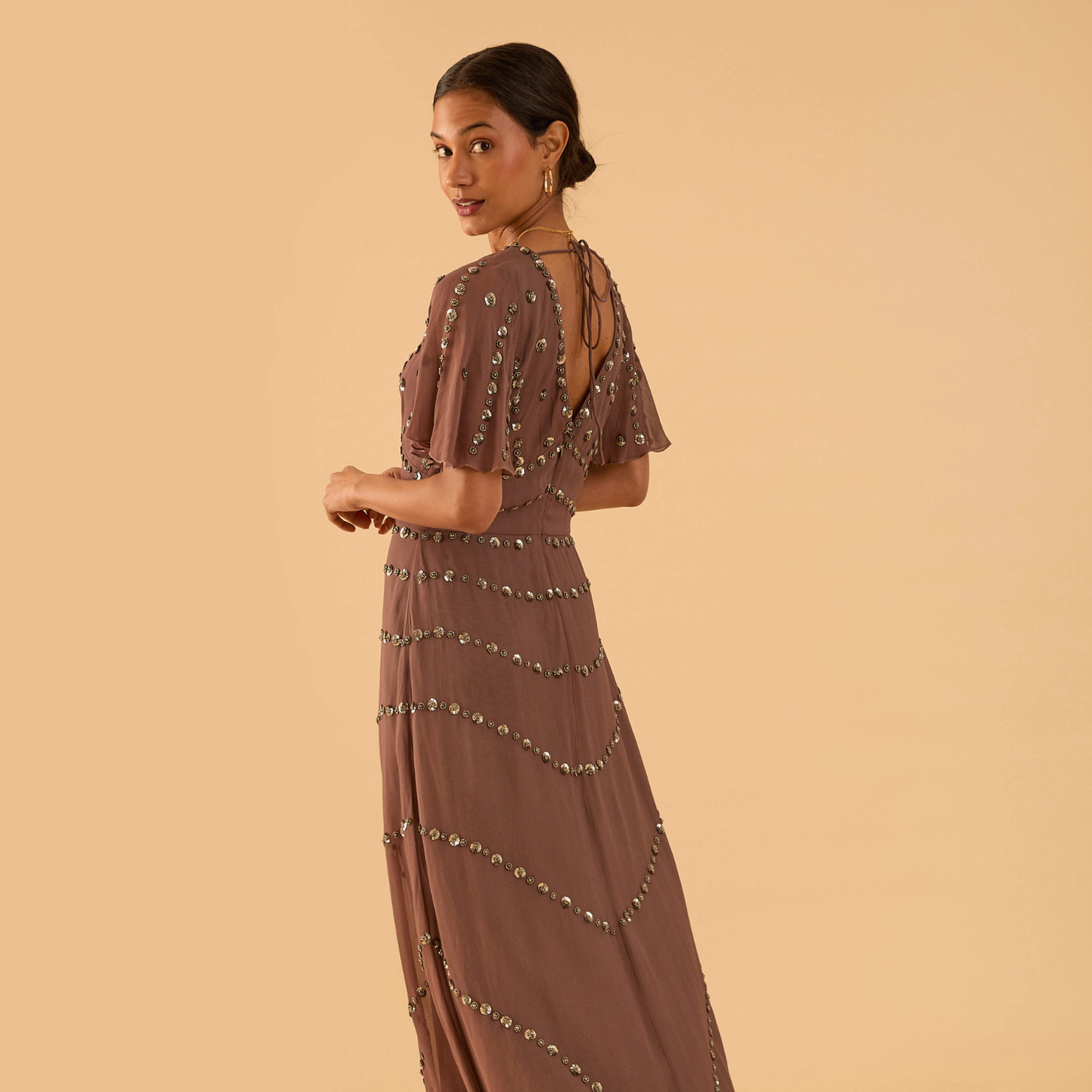Rose & Nancy Women's Mink Sequin Maxi Dress